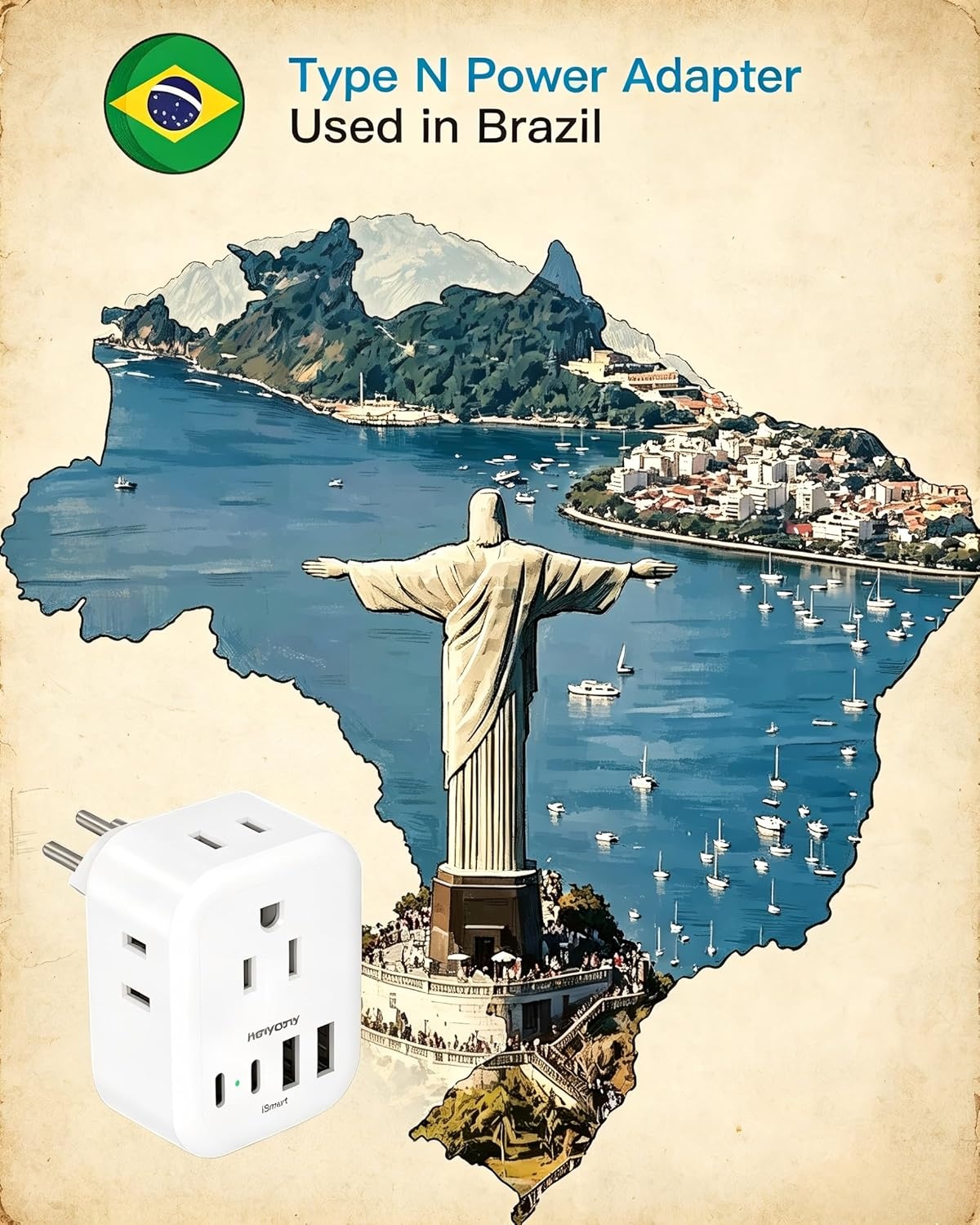 image:image2 Pack European Travel Plug Adapter HANYCONY International Power Adapter 4 Outlets 4 USB C Ports 2 USB C Foldable Type C Adapter for US to Most Europe EU Italy Spain Greece Portugal France GermanyType N Brazil