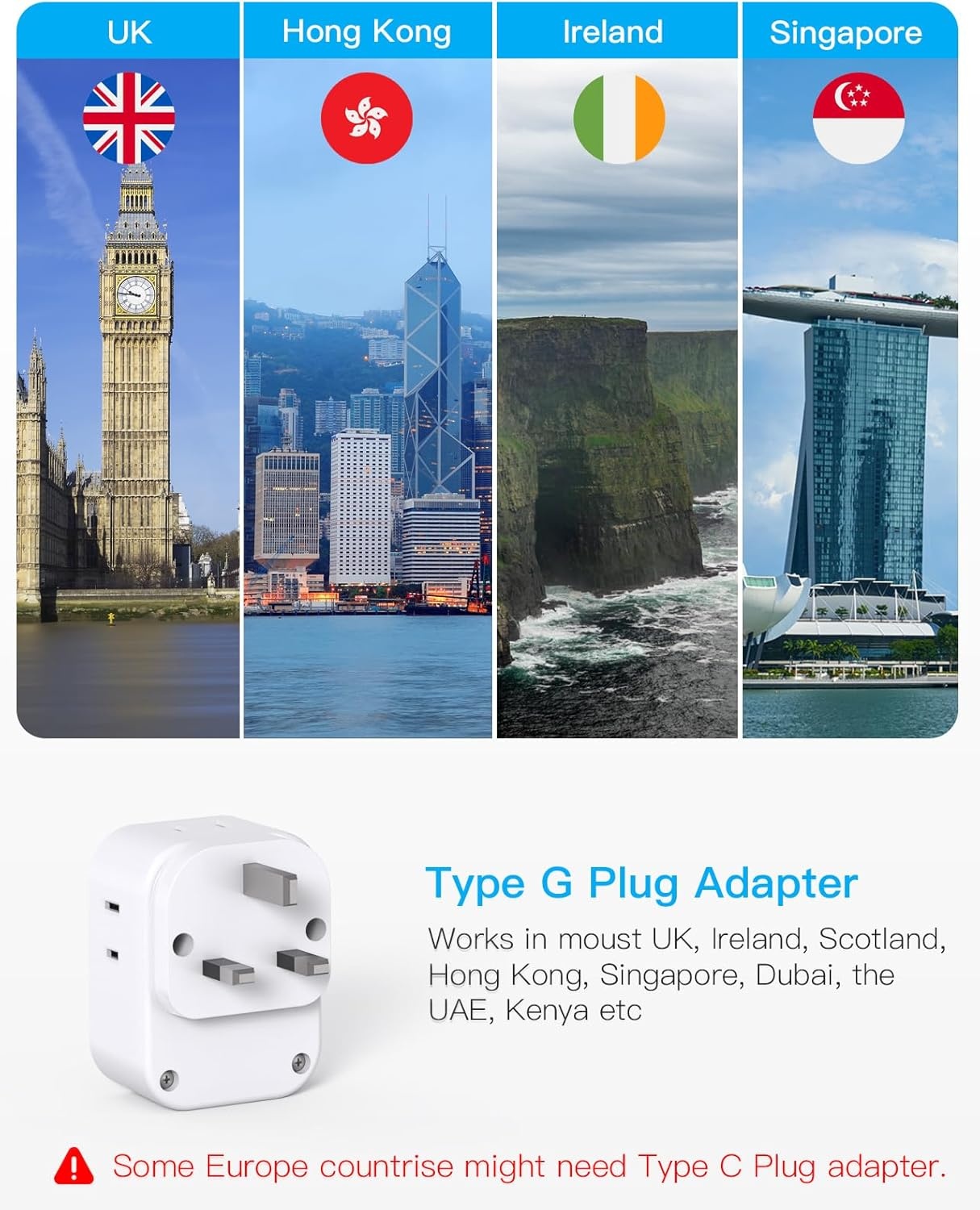 image:image2 Pack European Travel Plug Adapter HANYCONY International Power Adapter 4 Outlets 4 USB C Ports 2 USB C Foldable Type C Adapter for US to Most Europe EU Italy Spain Greece Portugal France GermanyType G UK Ireland