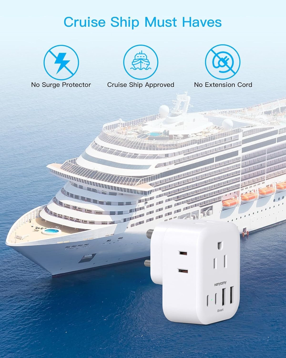 image:image2 Pack European Travel Plug Adapter HANYCONY International Power Adapter 4 Outlets 4 USB C Ports 2 USB C Foldable Type C Adapter for US to Most Europe EU Italy Spain Greece Portugal France GermanyType M South Africa