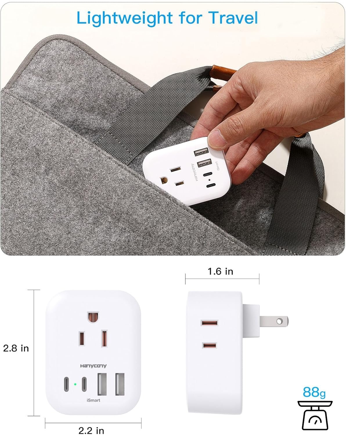 image:image2 Pack European Travel Plug Adapter HANYCONY International Power Adapter 4 Outlets 4 USB C Ports 2 USB C Foldable Type C Adapter for US to Most Europe EU Italy Spain Greece Portugal France GermanyType A Japan USA China