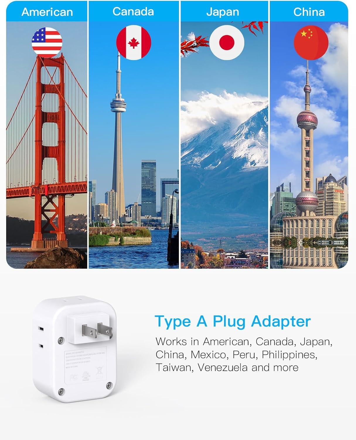 image:image2 Pack European Travel Plug Adapter HANYCONY International Power Adapter 4 Outlets 4 USB C Ports 2 USB C Foldable Type C Adapter for US to Most Europe EU Italy Spain Greece Portugal France GermanyType A Japan USA China