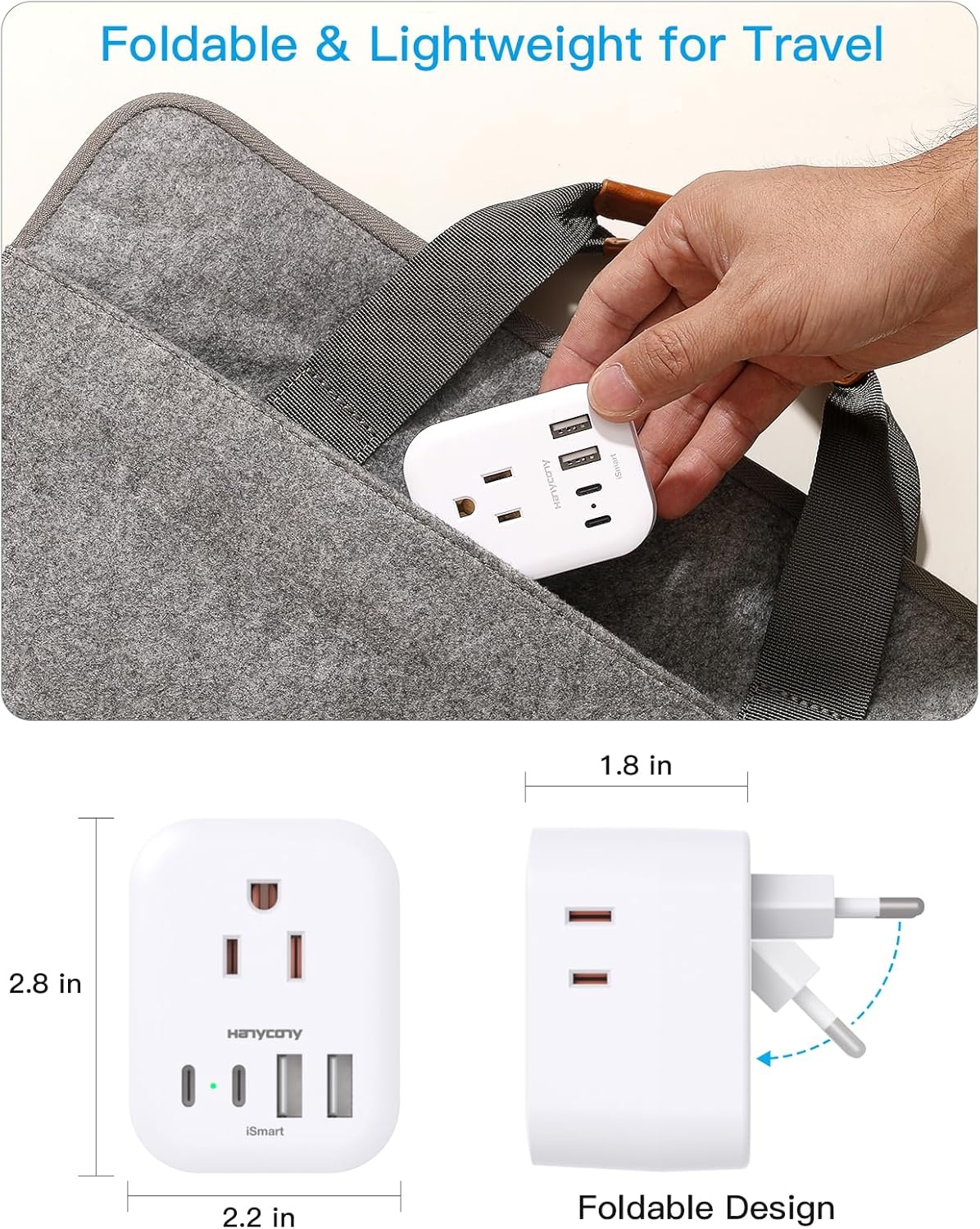 image:image2 Pack European Travel Plug Adapter HANYCONY International Power Adapter 4 Outlets 4 USB C Ports 2 USB C Foldable Type C Adapter for US to Most Europe EU Italy Spain Greece Portugal France GermanyType C Most of Europe