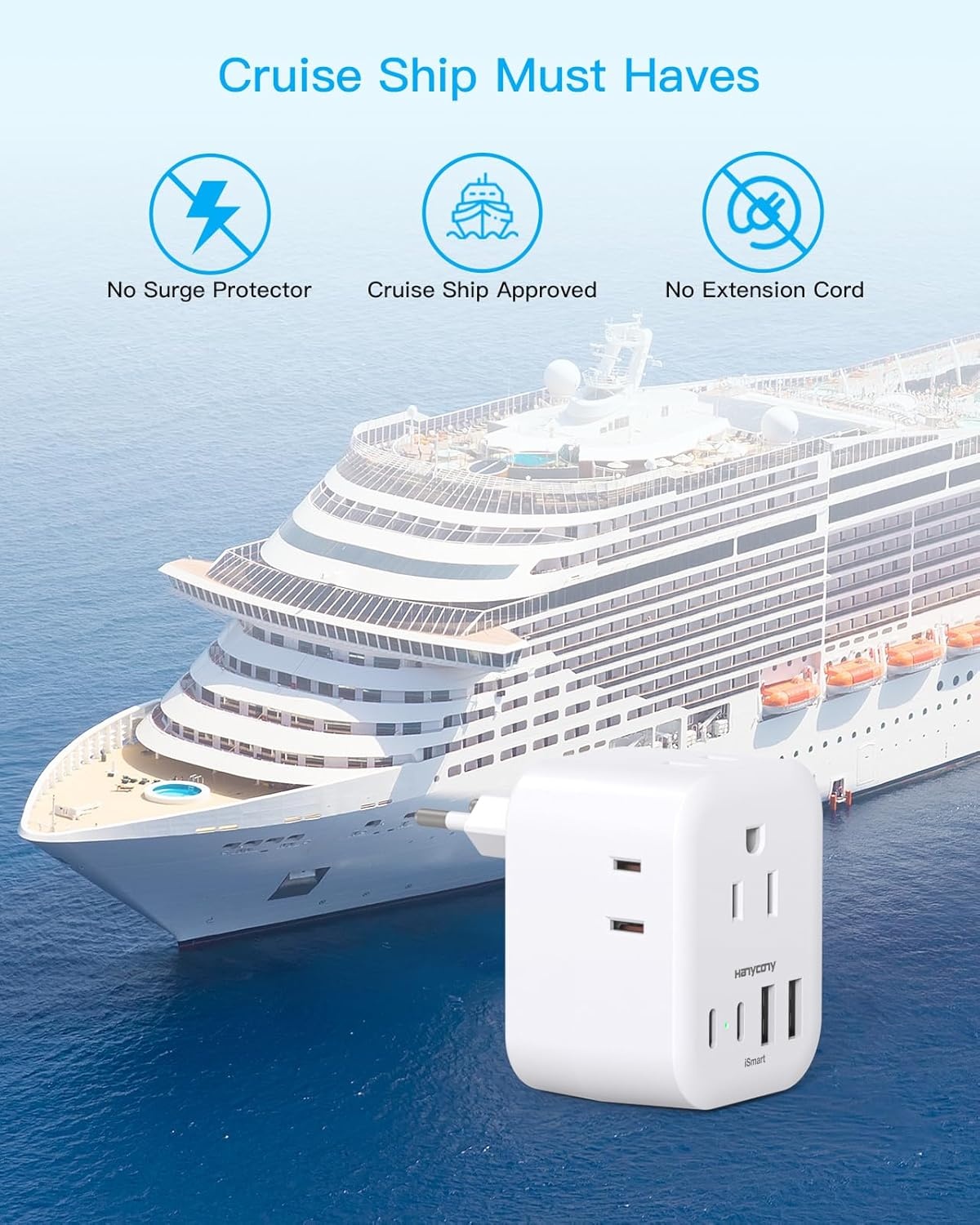 image:image2 Pack European Travel Plug Adapter HANYCONY International Power Adapter 4 Outlets 4 USB C Ports 2 USB C Foldable Type C Adapter for US to Most Europe EU Italy Spain Greece Portugal France GermanyType C Most of Europe