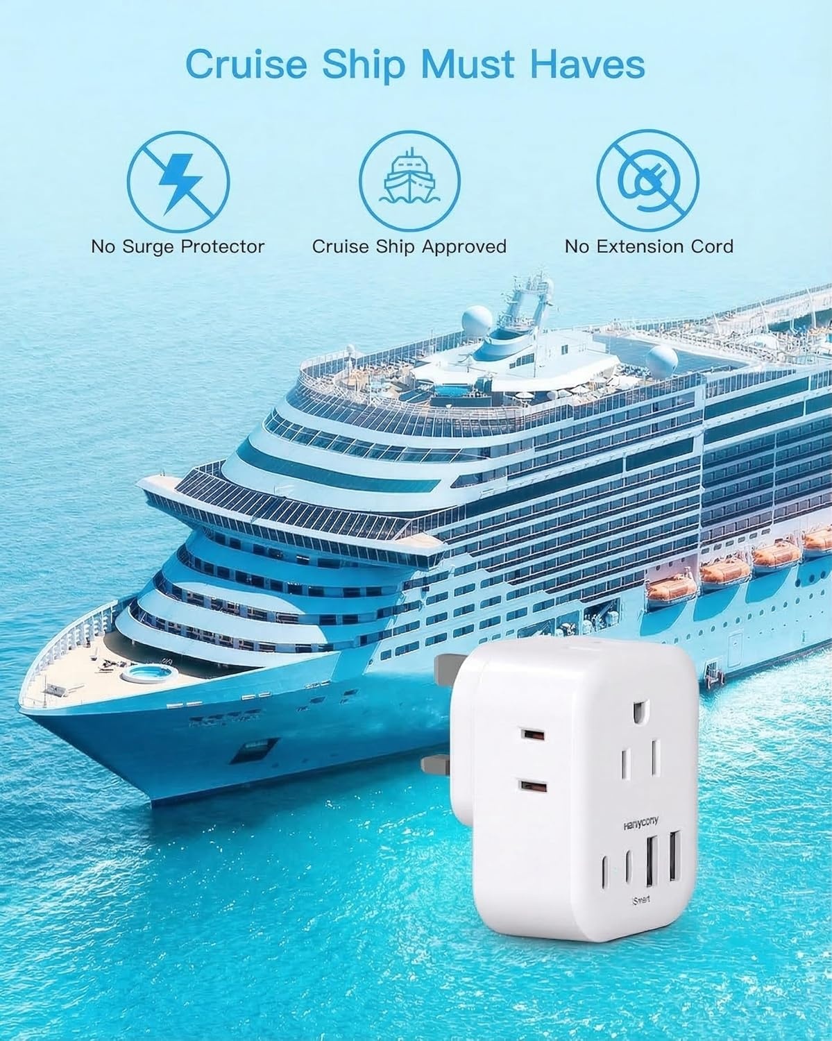 image:image2 Pack European Travel Plug Adapter HANYCONY International Power Adapter 4 Outlets 4 USB C Ports 2 USB C Foldable Type C Adapter for US to Most Europe EU Italy Spain Greece Portugal France GermanyType G UK Ireland