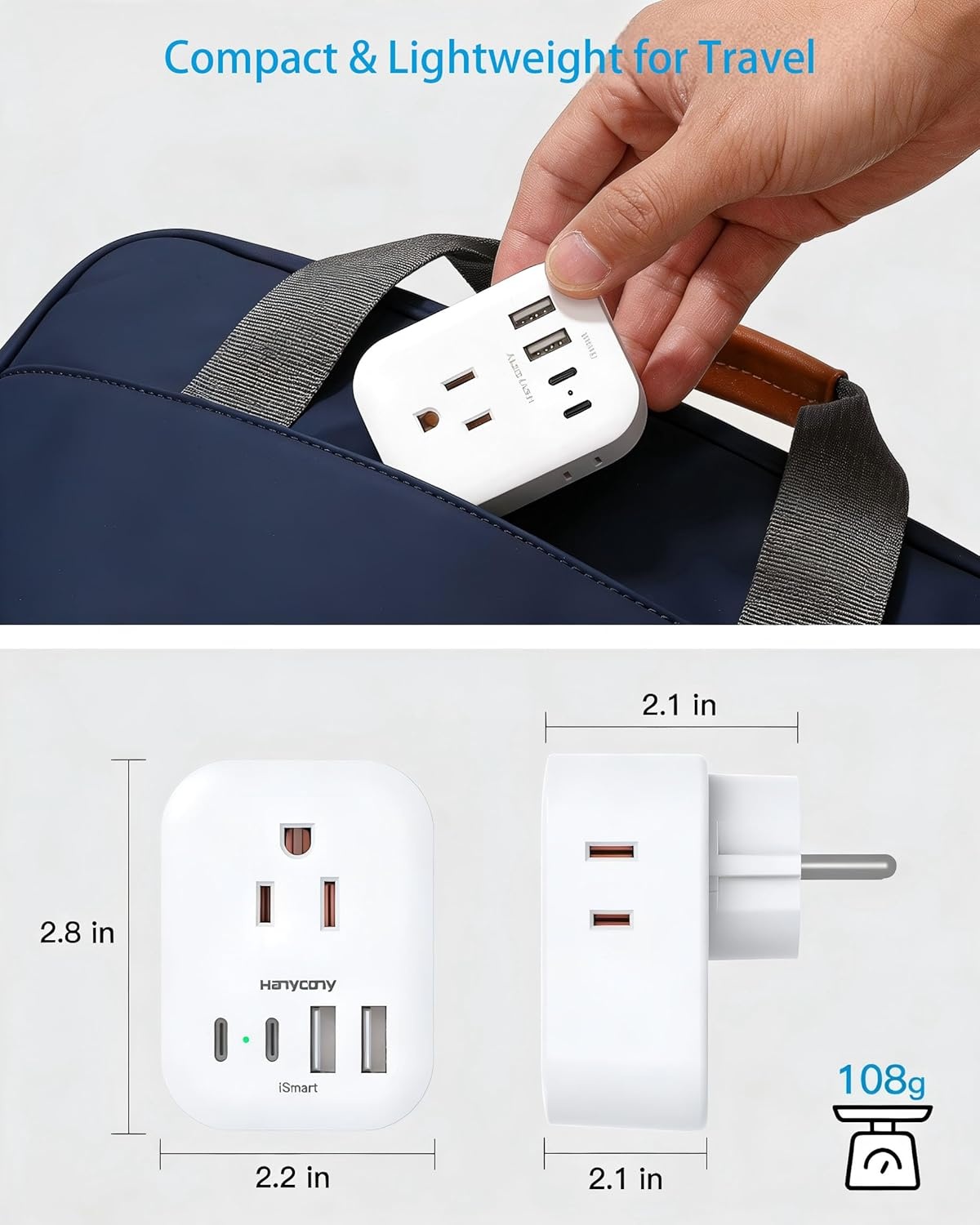 image:image2 Pack European Travel Plug Adapter HANYCONY International Power Adapter 4 Outlets 4 USB C Ports 2 USB C Foldable Type C Adapter for US to Most Europe EU Italy Spain Greece Portugal France GermanyType EF Germany France
