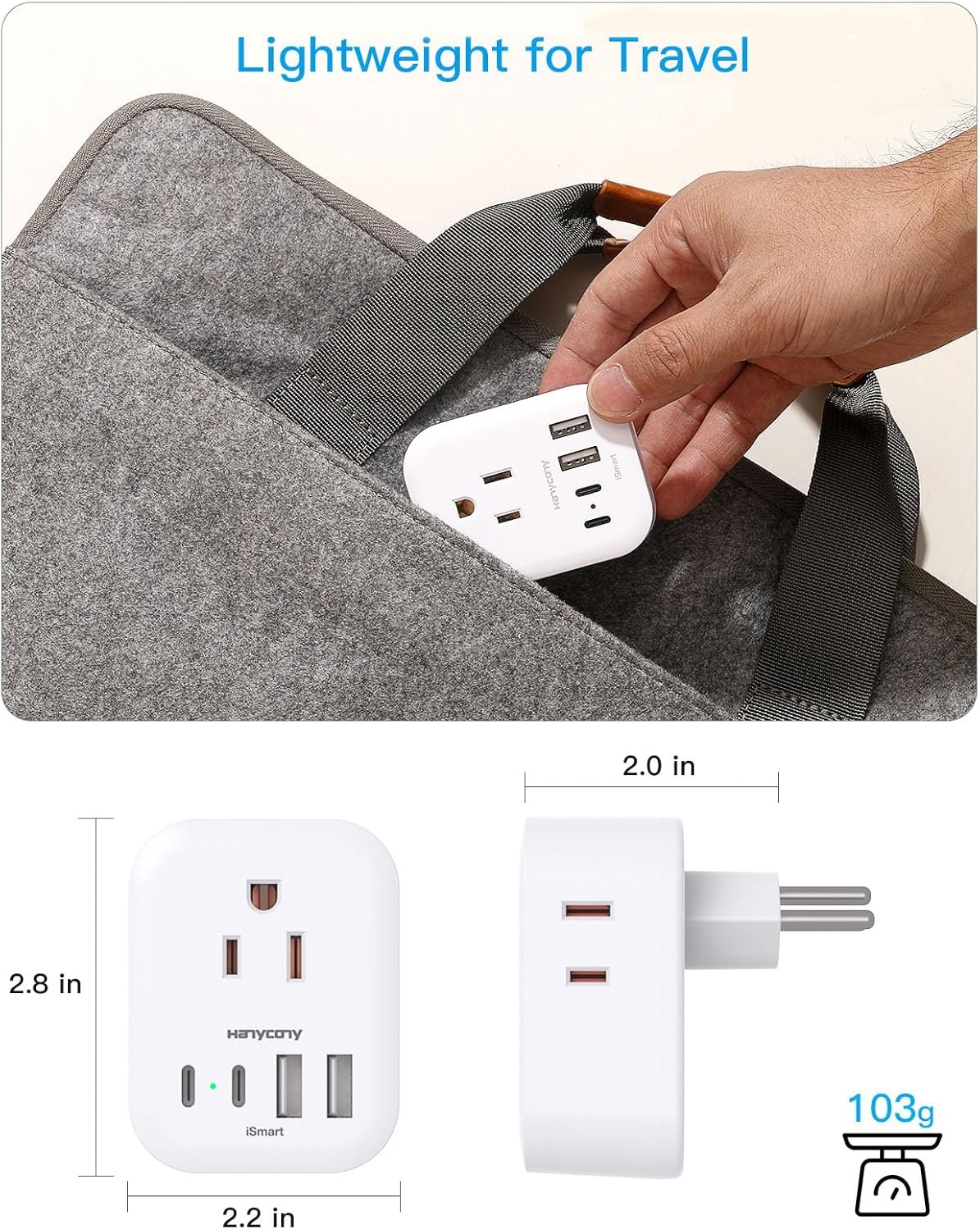 image:image2 Pack European Travel Plug Adapter HANYCONY International Power Adapter 4 Outlets 4 USB C Ports 2 USB C Foldable Type C Adapter for US to Most Europe EU Italy Spain Greece Portugal France GermanyType N Brazil