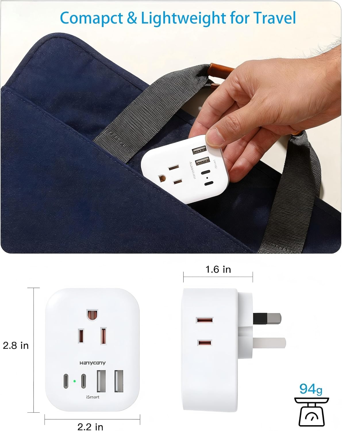 image:image2 Pack European Travel Plug Adapter HANYCONY International Power Adapter 4 Outlets 4 USB C Ports 2 USB C Foldable Type C Adapter for US to Most Europe EU Italy Spain Greece Portugal France GermanyType I Australia New Zealand