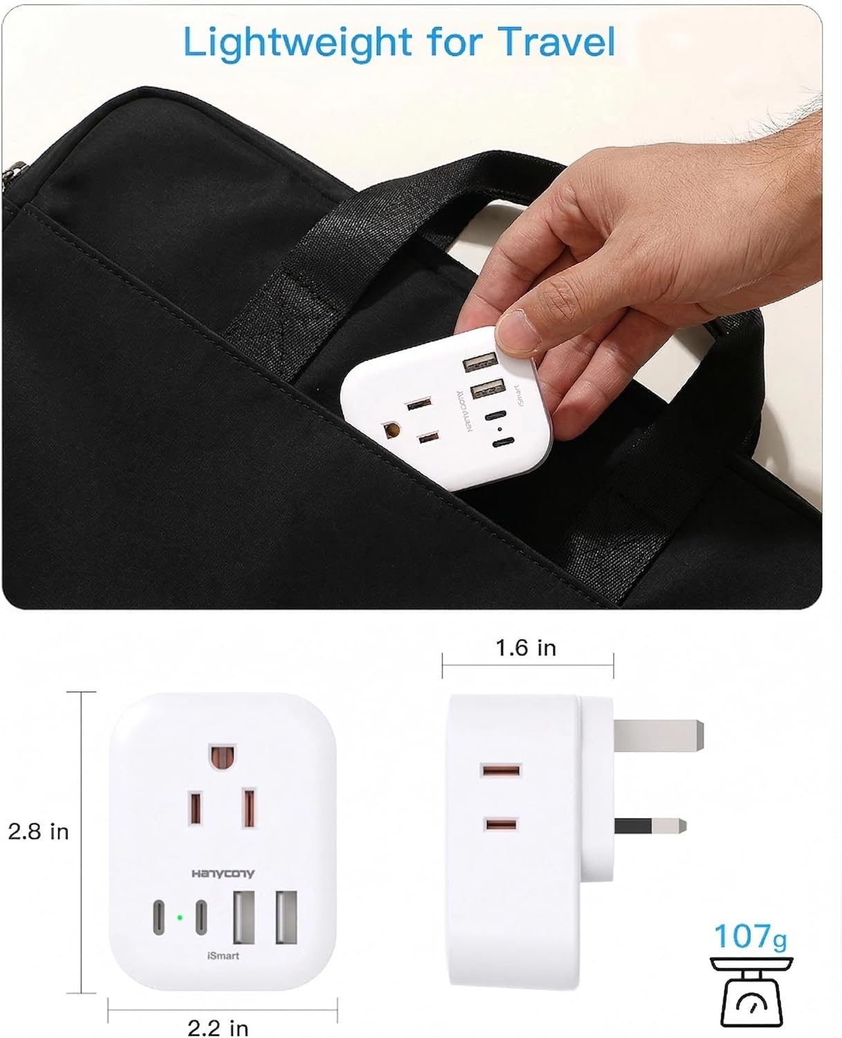 image:image2 Pack European Travel Plug Adapter HANYCONY International Power Adapter 4 Outlets 4 USB C Ports 2 USB C Foldable Type C Adapter for US to Most Europe EU Italy Spain Greece Portugal France GermanyType G UK Ireland