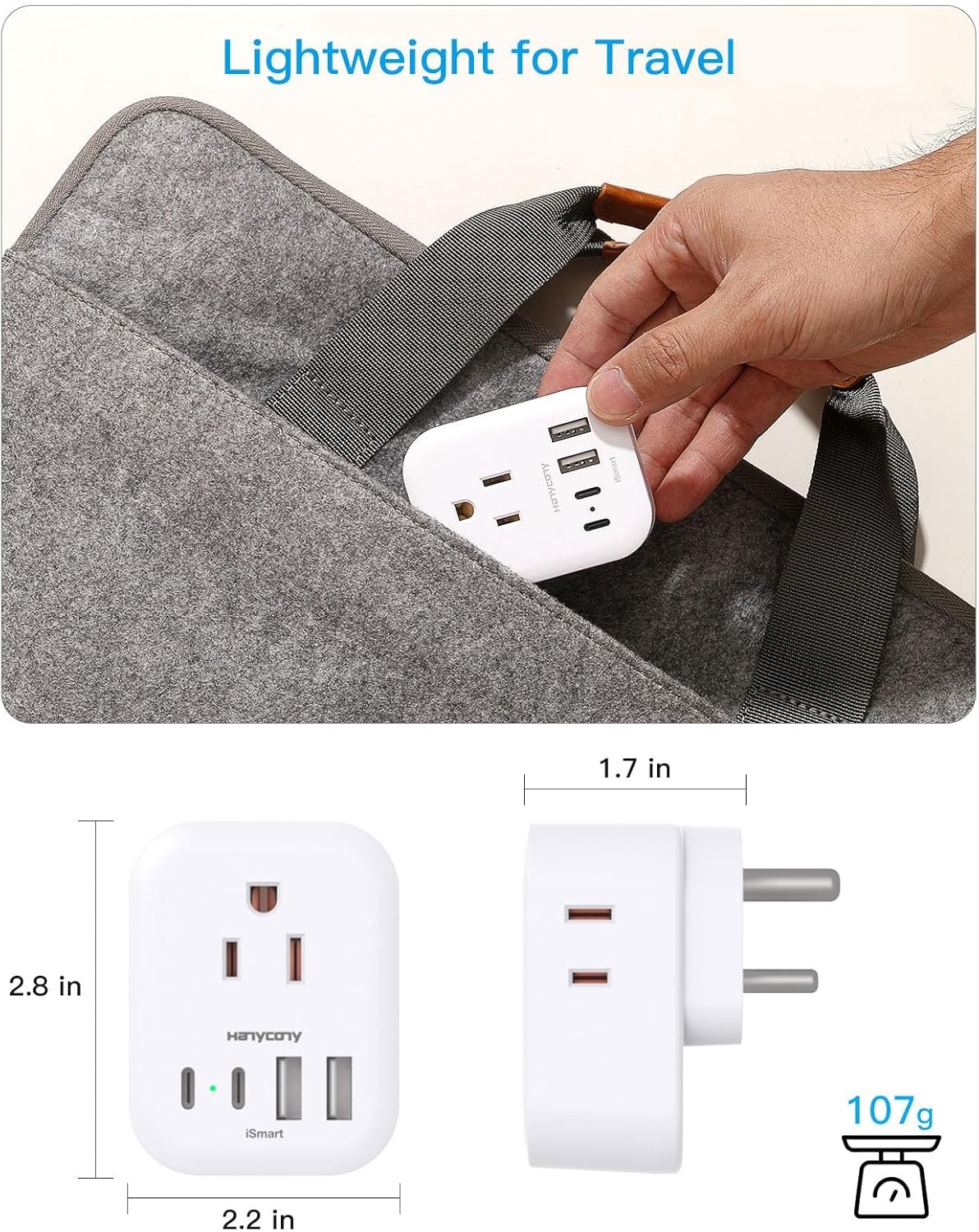 image:image2 Pack European Travel Plug Adapter HANYCONY International Power Adapter 4 Outlets 4 USB C Ports 2 USB C Foldable Type C Adapter for US to Most Europe EU Italy Spain Greece Portugal France GermanyType M South Africa