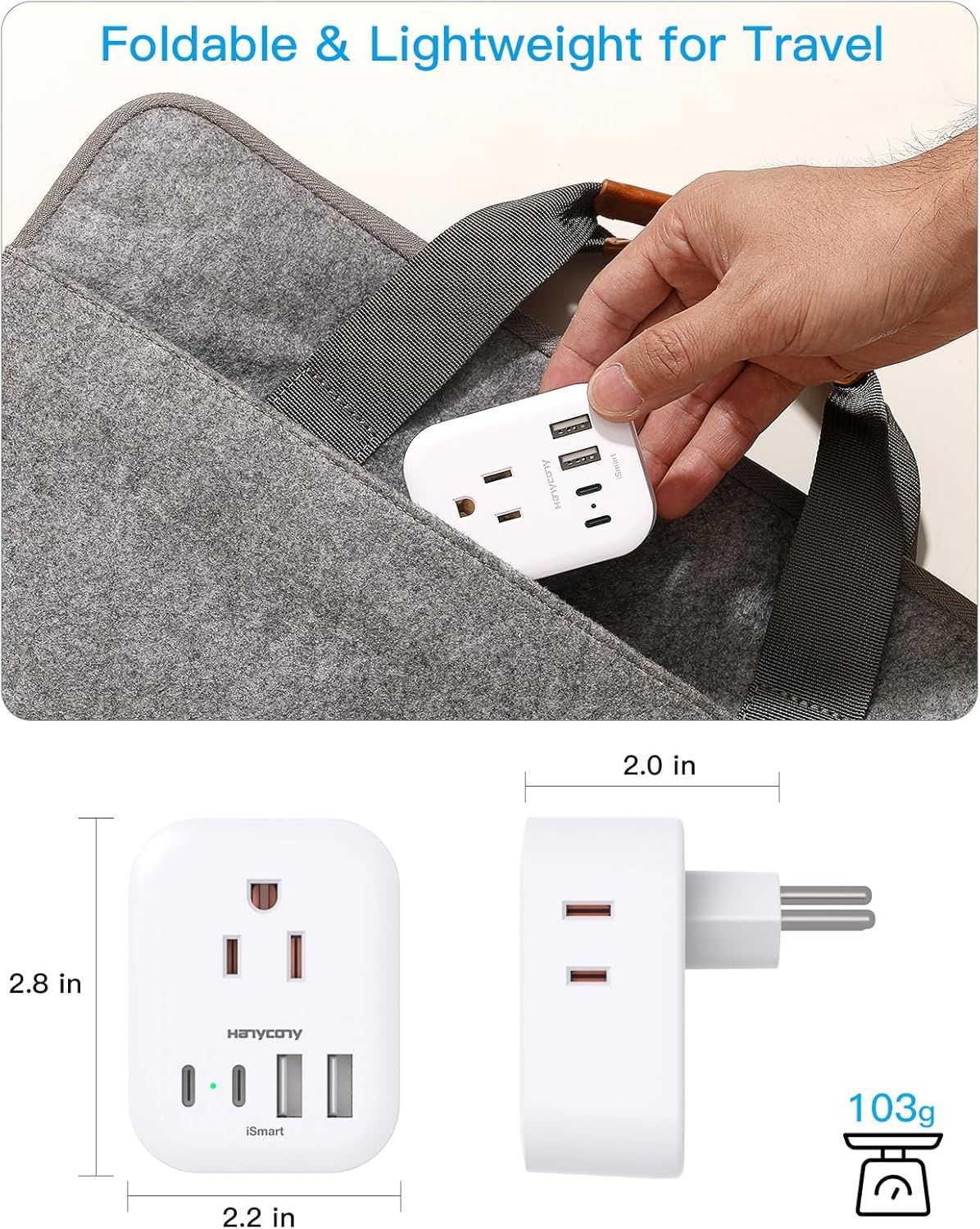 image:image2 Pack Type E F Plug Adpter HANYCONY Germany France Travel Power Adapter with 4 Outlets 4 USB Ports2 USB C South Korea Travel Plug Adapter for US to Europe EU Spain Iceland Greece German FrenchType J Switzerland