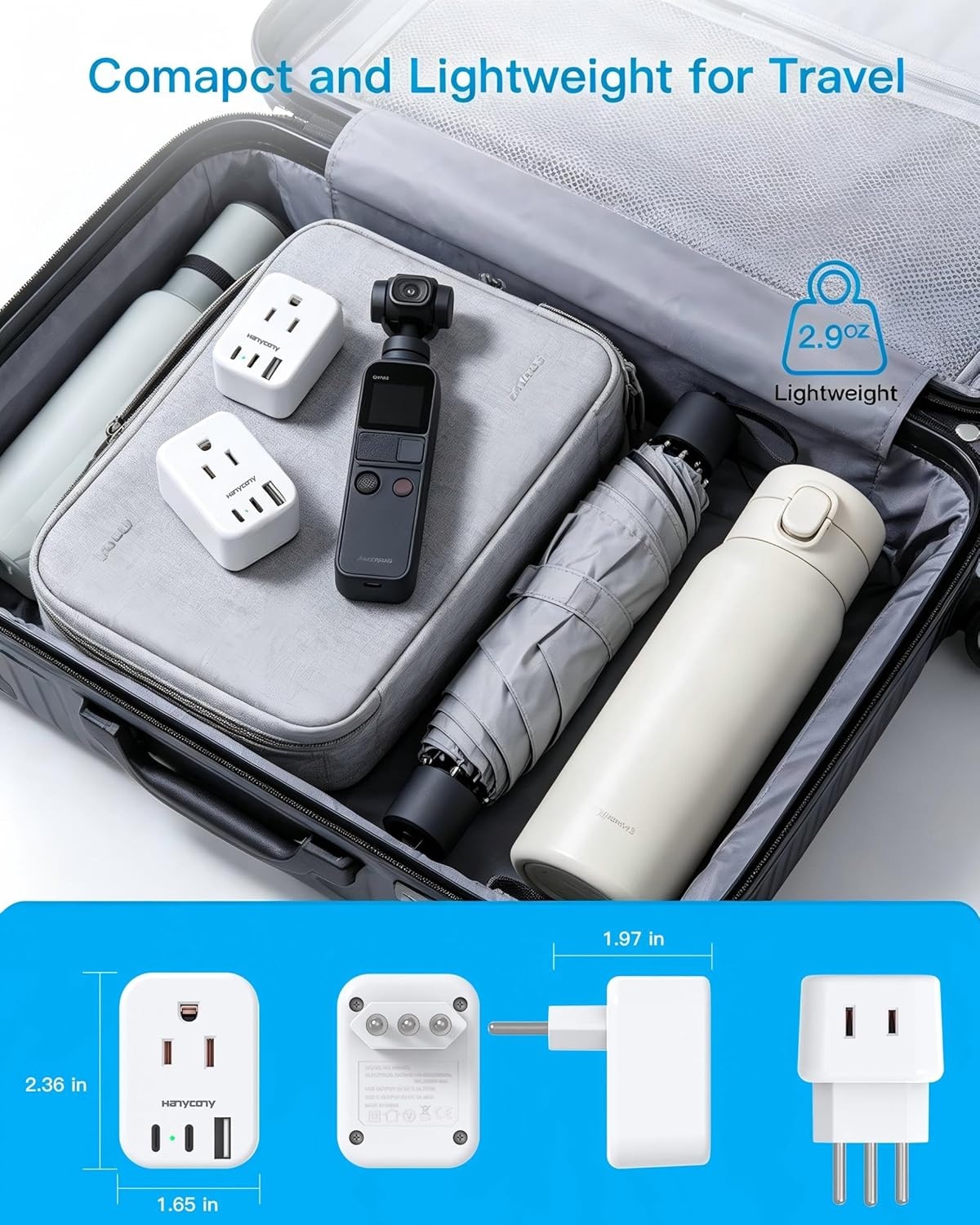 image:imageEuropean Travel Plug Adapter USB C HANYCONY International Plug Adapter US to Europe Adapter Plug 2 Outlets 3 USB Ports2 C Port Type C Power Adapter to Italy Spain France Portugal Iceland GermanyType L Italy Chile