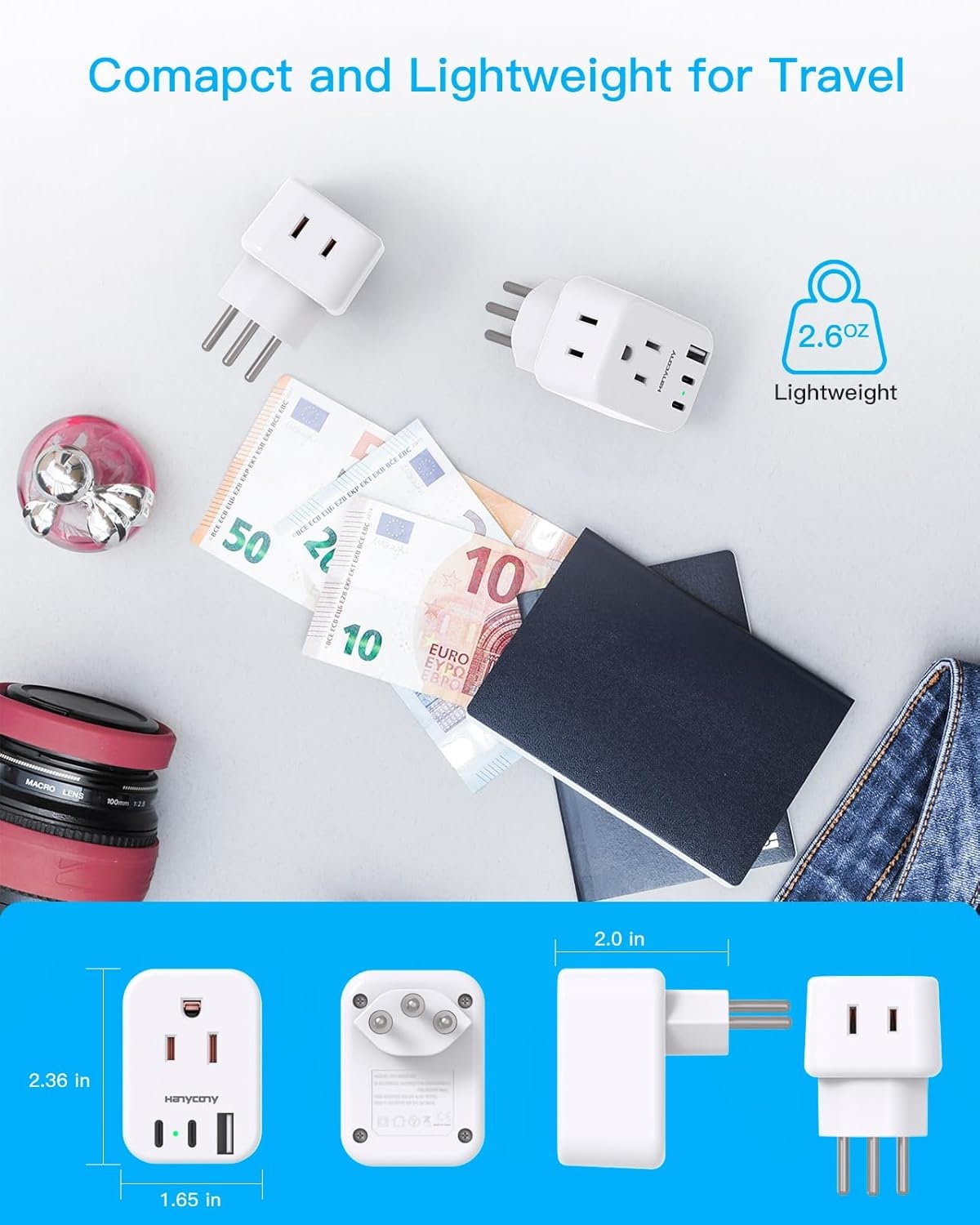 image:imageEuropean Travel Plug Adapter USB C HANYCONY International Plug Adapter US to Europe Adapter Plug 2 Outlets 3 USB Ports2 C Port Type C Power Adapter to Italy Spain France Portugal Iceland GermanyType J Switzerland