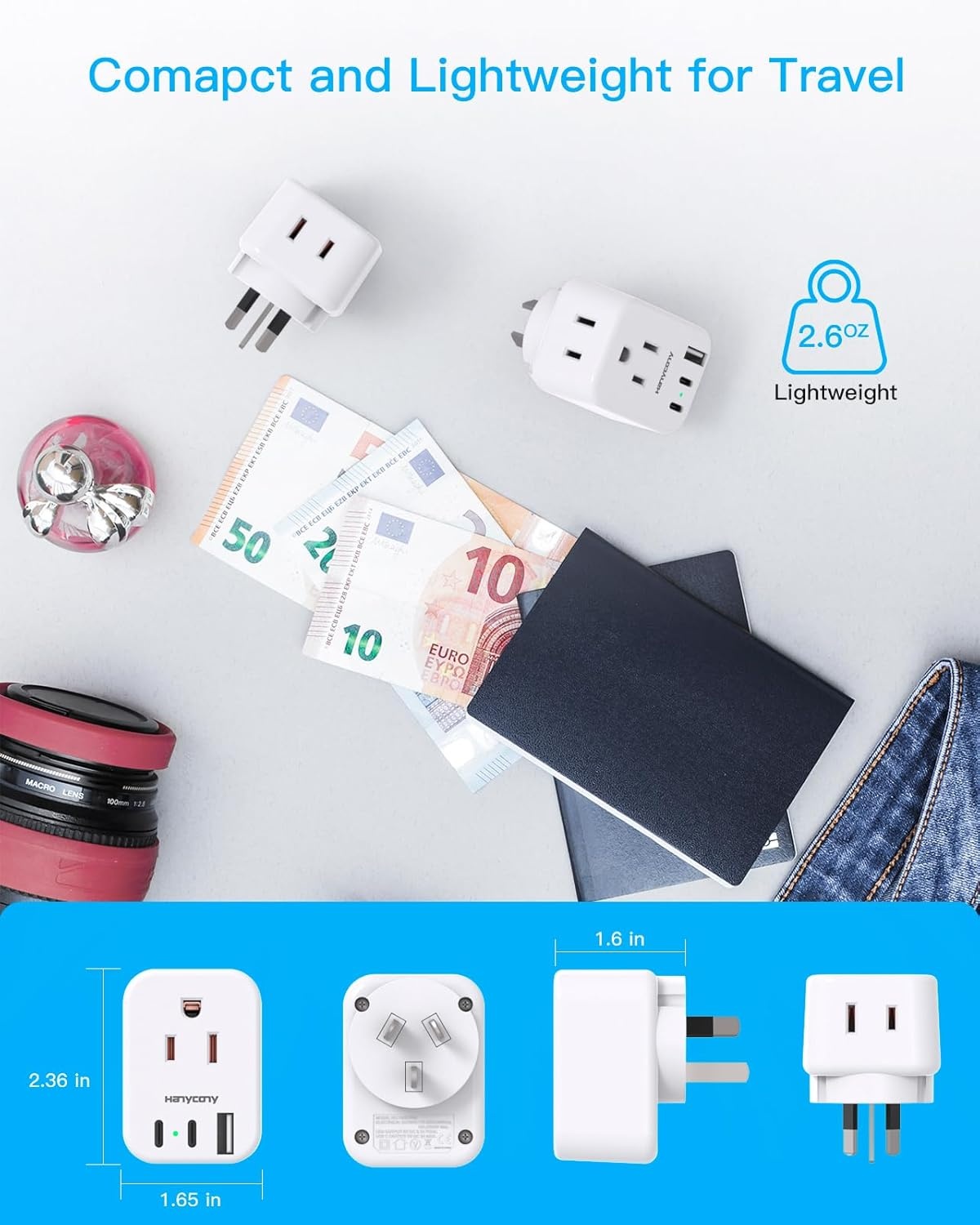 image:imageEuropean Travel Plug Adapter USB C HANYCONY International Plug Adapter US to Europe Adapter Plug 2 Outlets 3 USB Ports2 C Port Type C Power Adapter to Italy Spain France Portugal Iceland GermanyType I Australia China