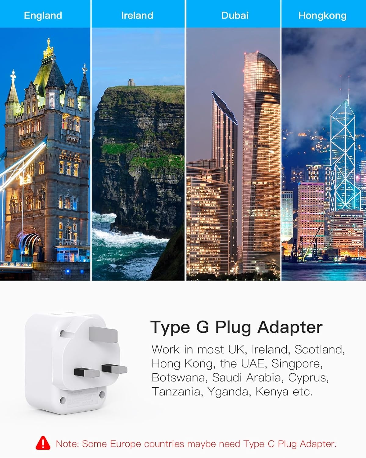 image:imageEuropean Travel Plug Adapter USB C HANYCONY International Plug Adapter US to Europe Adapter Plug 2 Outlets 3 USB Ports2 C Port Type C Power Adapter to Italy Spain France Portugal Iceland GermanyType G UK Ireland