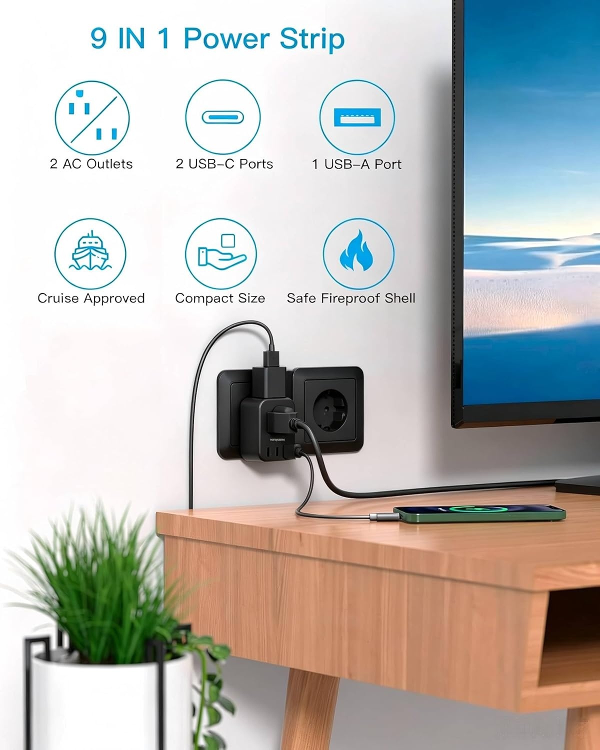 image:imageEuropean Travel Plug Adapter USB C HANYCONY International Plug Adapter US to Europe Adapter Plug 2 Outlets 3 USB Ports2 C Port Type C Power Adapter to Italy Spain France Portugal Iceland GermanyType C Most of EuropeBlack