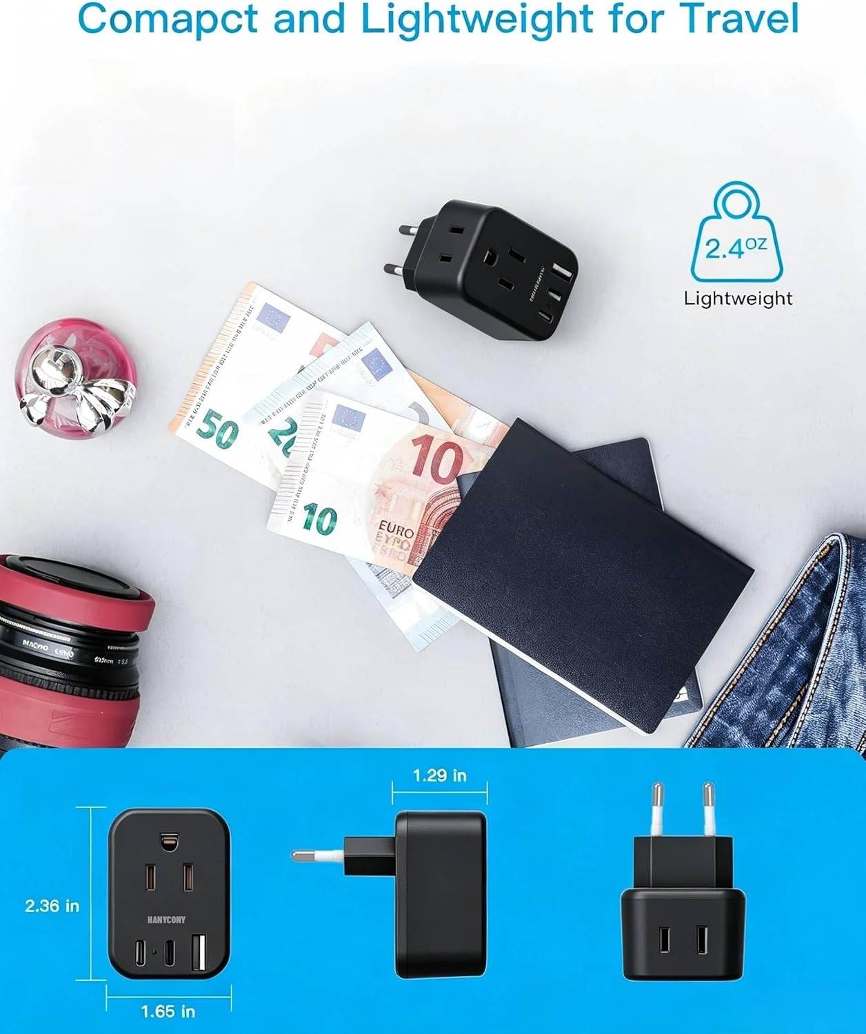 image:imageEuropean Travel Plug Adapter USB C HANYCONY International Plug Adapter US to Europe Adapter Plug 2 Outlets 3 USB Ports2 C Port Type C Power Adapter to Italy Spain France Portugal Iceland GermanyType C Most of EuropeBlack