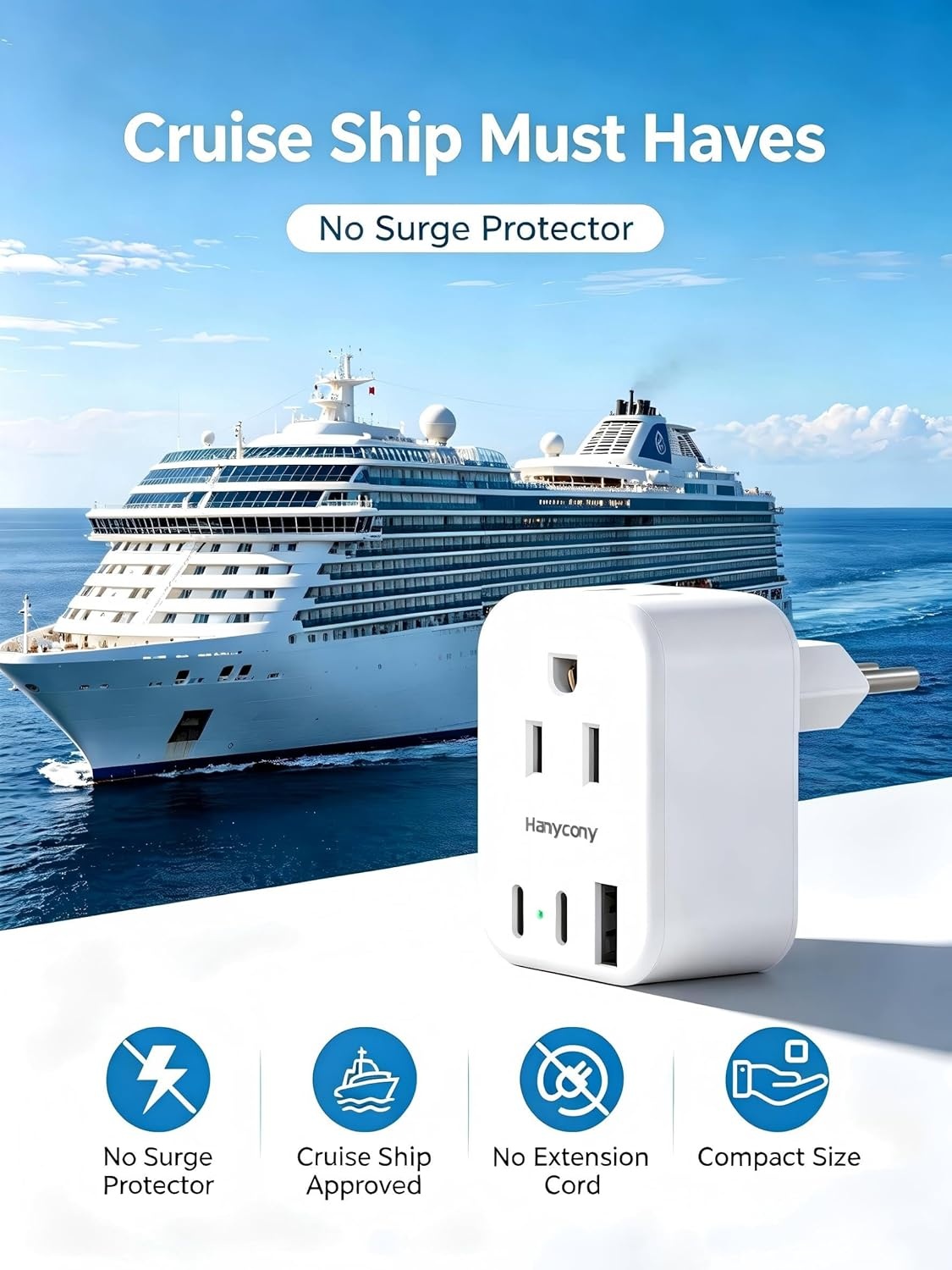 image:imageEuropean Travel Plug Adapter USB C HANYCONY International Plug Adapter US to Europe Adapter Plug 2 Outlets 3 USB Ports2 C Port Type C Power Adapter to Italy Spain France Portugal Iceland GermanyType L Italy Chile