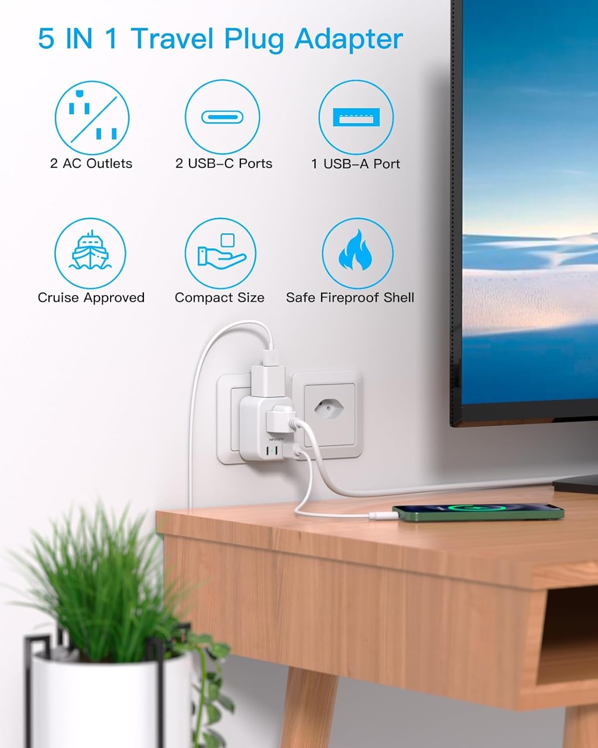 image:imageEuropean Travel Plug Adapter USB C HANYCONY International Plug Adapter US to Europe Adapter Plug 2 Outlets 3 USB Ports2 C Port Type C Power Adapter to Italy Spain France Portugal Iceland GermanyType J Switzerland