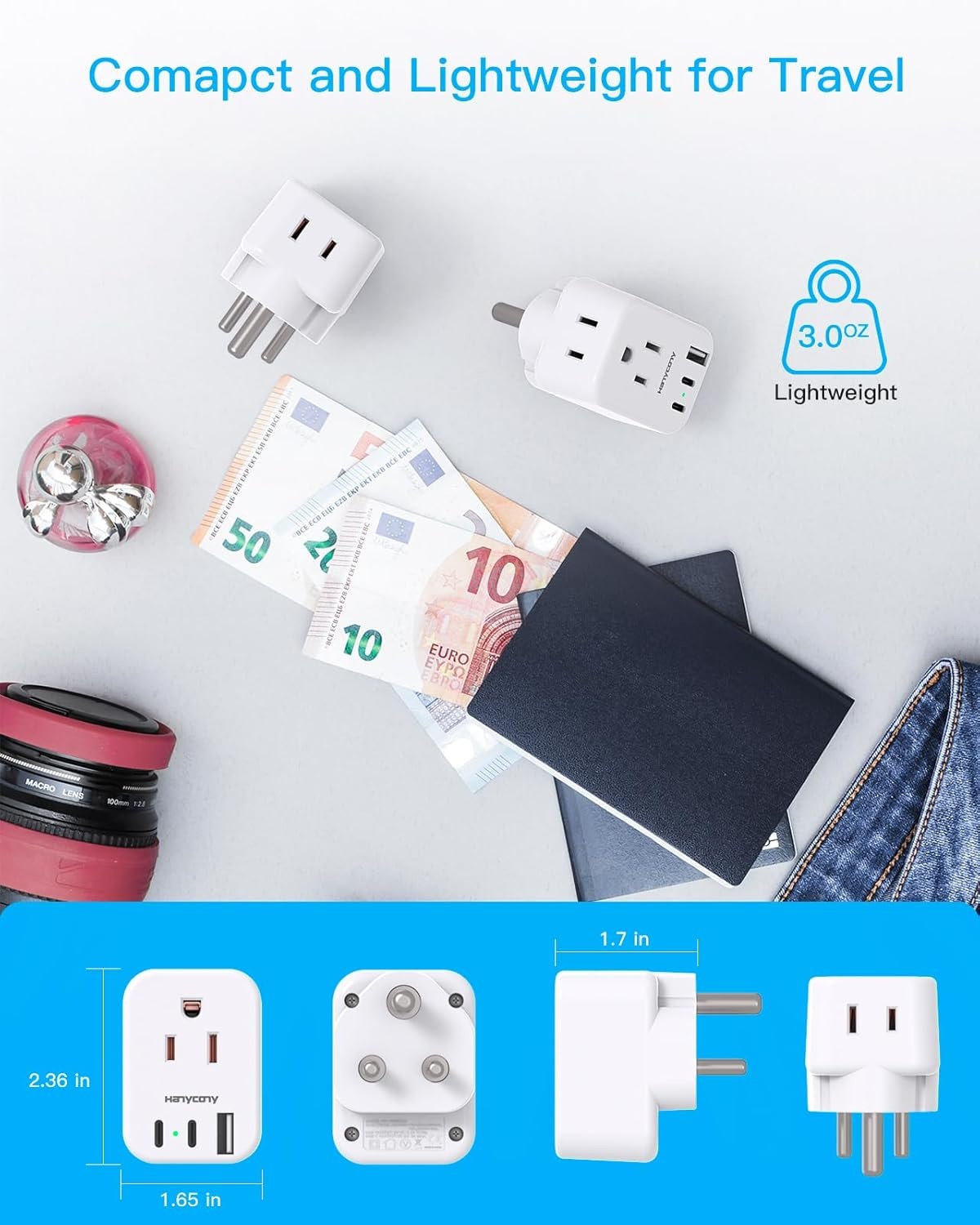 image:imageEuropean Travel Plug Adapter USB C HANYCONY International Plug Adapter US to Europe Adapter Plug 2 Outlets 3 USB Ports2 C Port Type C Power Adapter to Italy Spain France Portugal Iceland GermanyType M South Africa