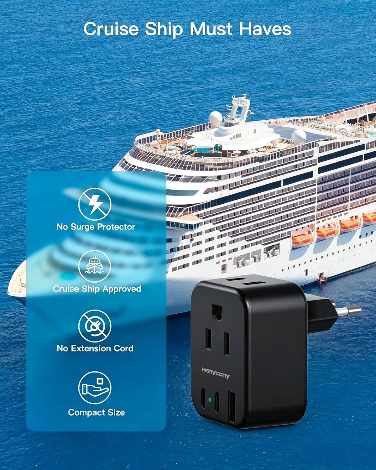 image:imageEuropean Travel Plug Adapter USB C HANYCONY International Plug Adapter US to Europe Adapter Plug 2 Outlets 3 USB Ports2 C Port Type C Power Adapter to Italy Spain France Portugal Iceland GermanyType C Most of EuropeBlack