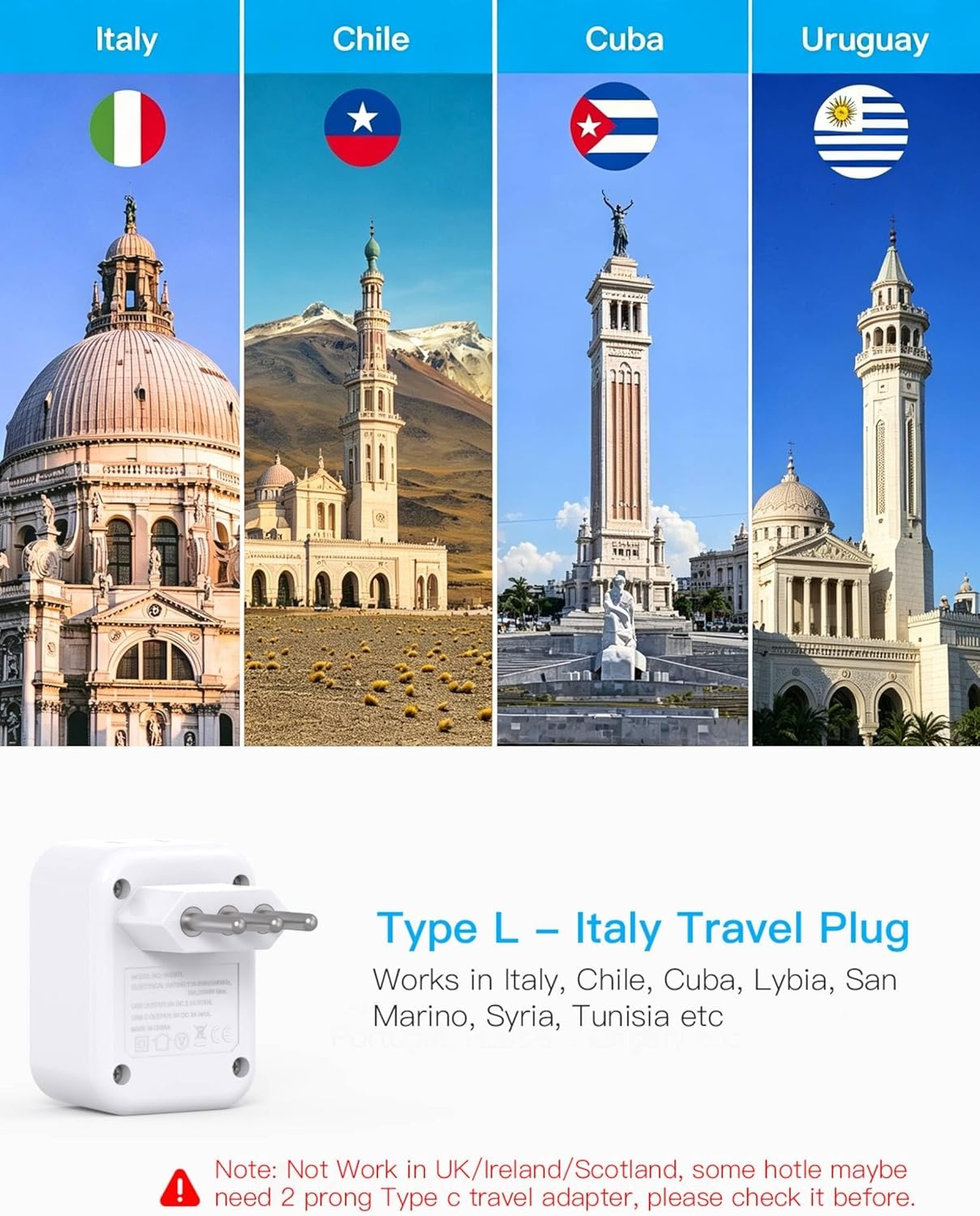 image:imageEuropean Travel Plug Adapter USB C HANYCONY International Plug Adapter US to Europe Adapter Plug 2 Outlets 3 USB Ports2 C Port Type C Power Adapter to Italy Spain France Portugal Iceland GermanyType L Italy Chile