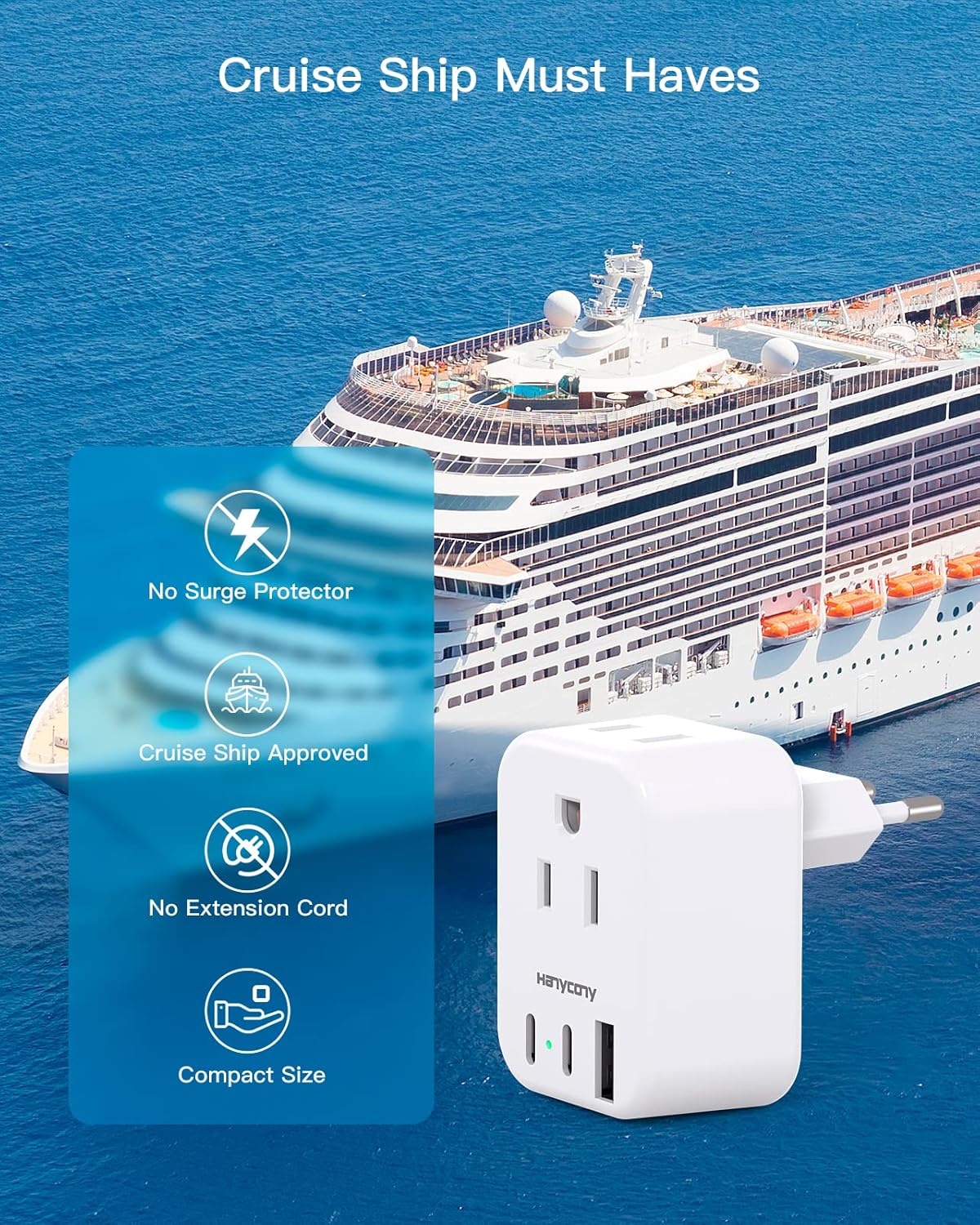 image:imageEuropean Travel Plug Adapter for International HANYCONY Italy Spain Power Adapter 2 Outlets 2 USB C Ports Type C Adapter Travel Cruise Essentials for US to Most Europe France Germany EU 2 Pack