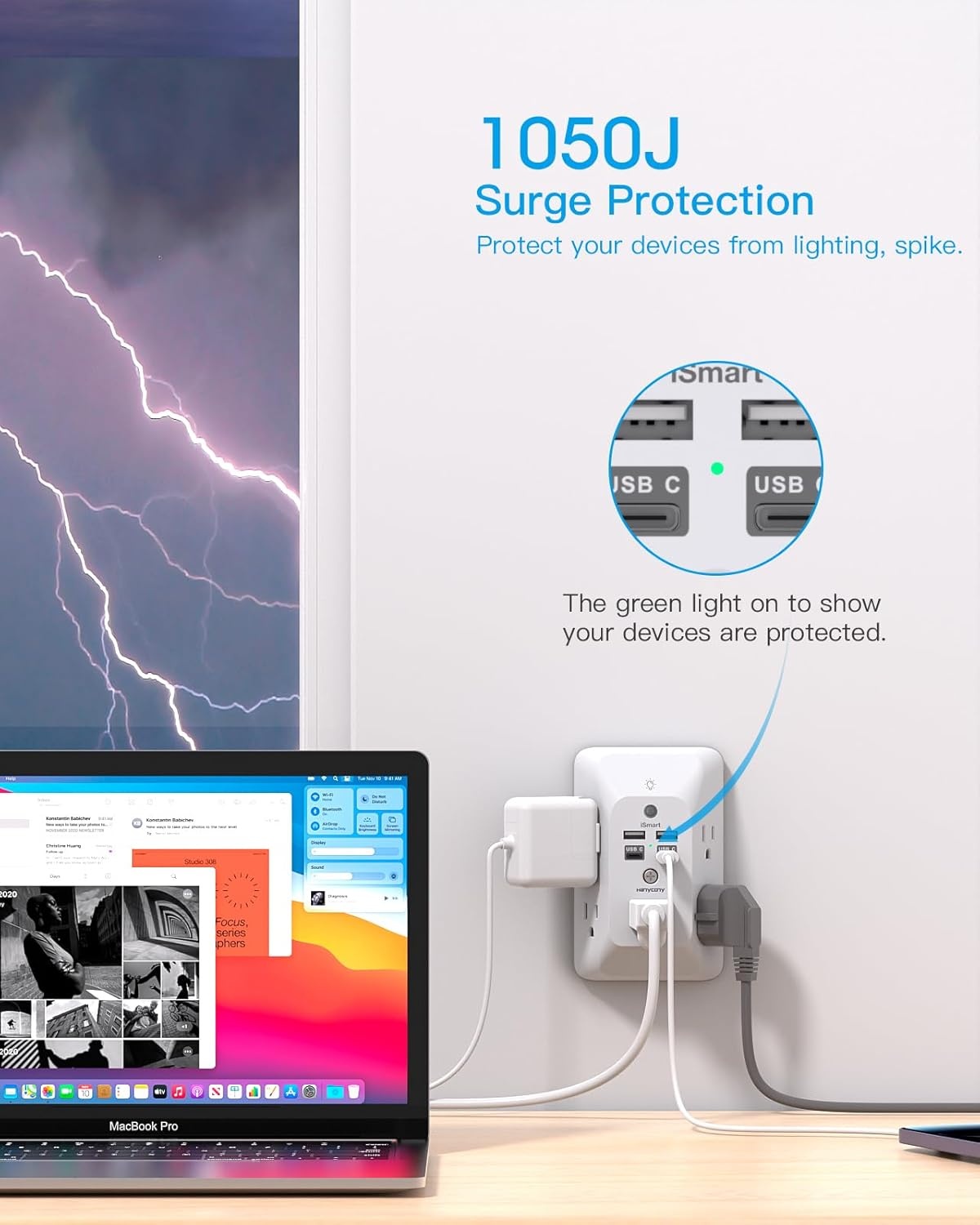 image:imageOutlet Extender with Night Light HANYCONY Multi Plug Outlet USB Wall Charger Surge Protector 4 USB Ports1 USB C Power Strip Electrical Outlet Splitter Expander for Home Office Dorm Room ETLWhite
