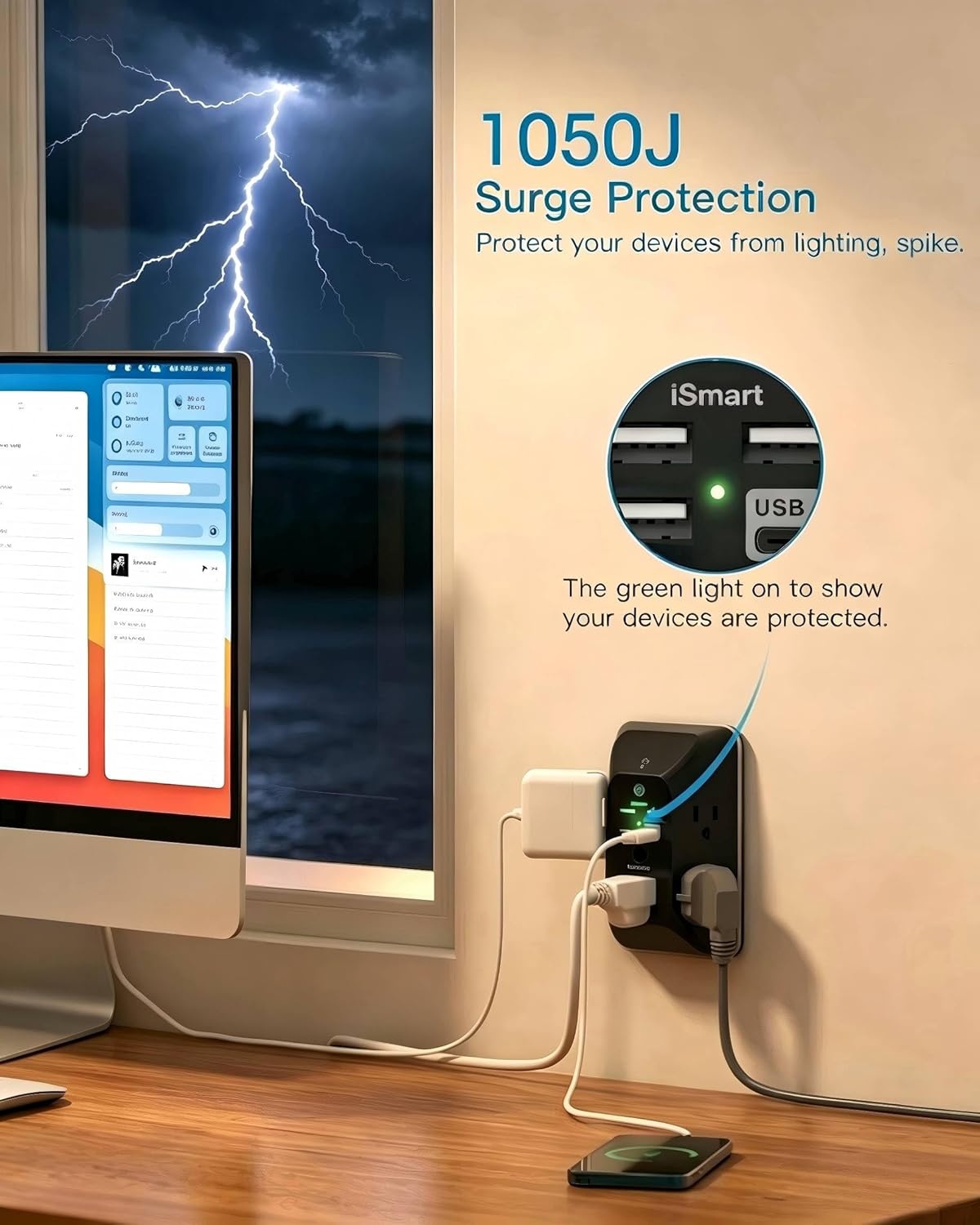 image:imageOutlet Extender with Night Light HANYCONY Multi Plug Outlet USB Wall Charger Surge Protector 4 USB Ports1 USB C Power Strip Electrical Outlet Splitter Expander for Home Office Dorm Room ETLBlack