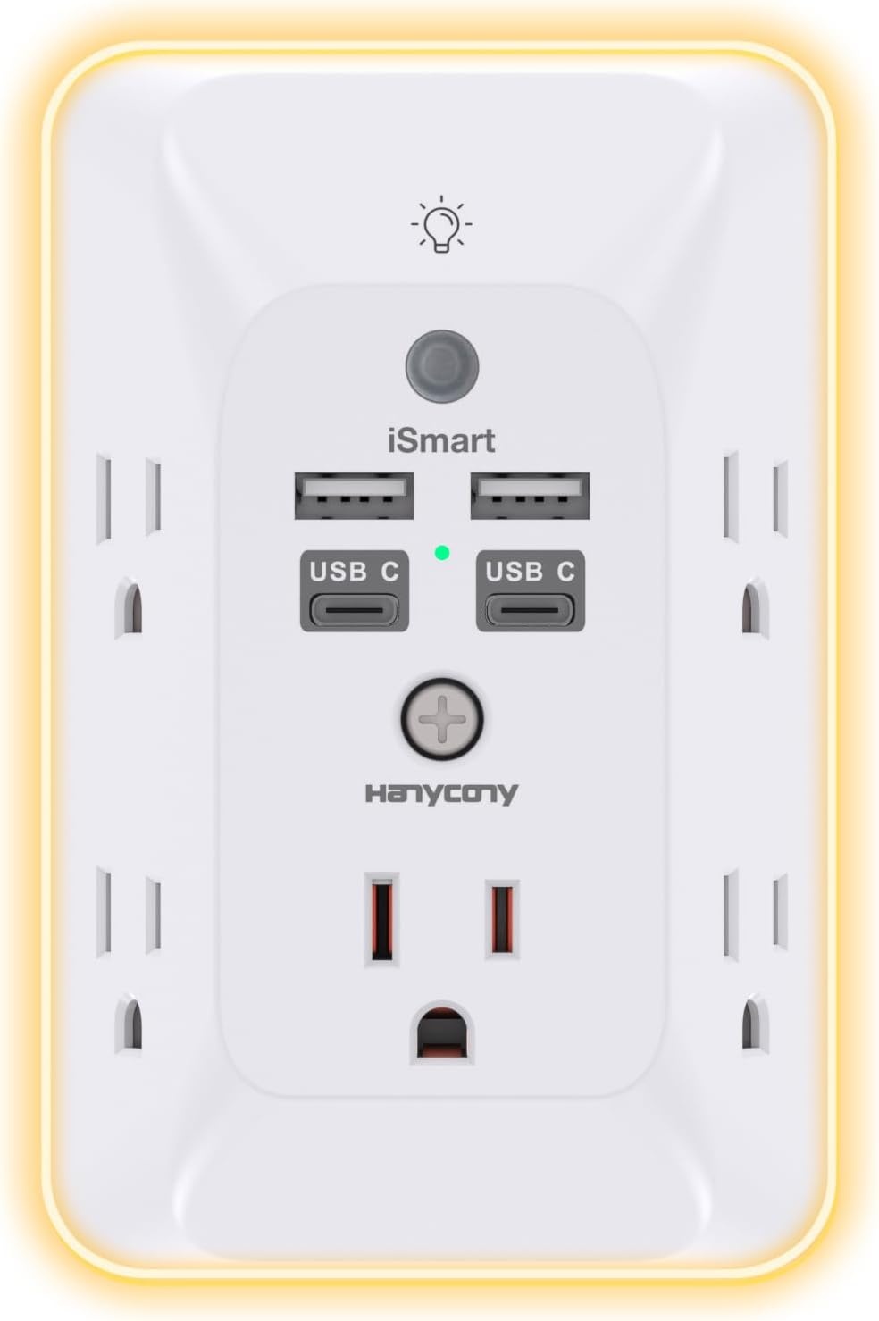 image:imageOutlet Extender with Night Light HANYCONY Multi Plug Outlet USB Wall Charger Surge Protector 4 USB Ports1 USB C Power Strip Electrical Outlet Splitter Expander for Home Office Dorm Room ETLWhite