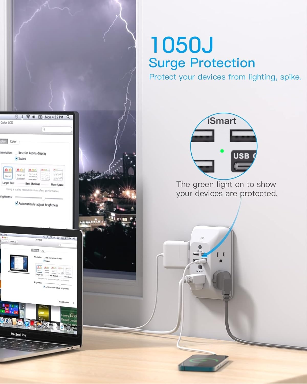 image:imageOutlet Extender with Night Light HANYCONY Multi Plug Outlet USB Wall Charger Surge Protector 4 USB Ports1 USB C Power Strip Electrical Outlet Splitter Expander for Home Office Dorm Room ETLWhite