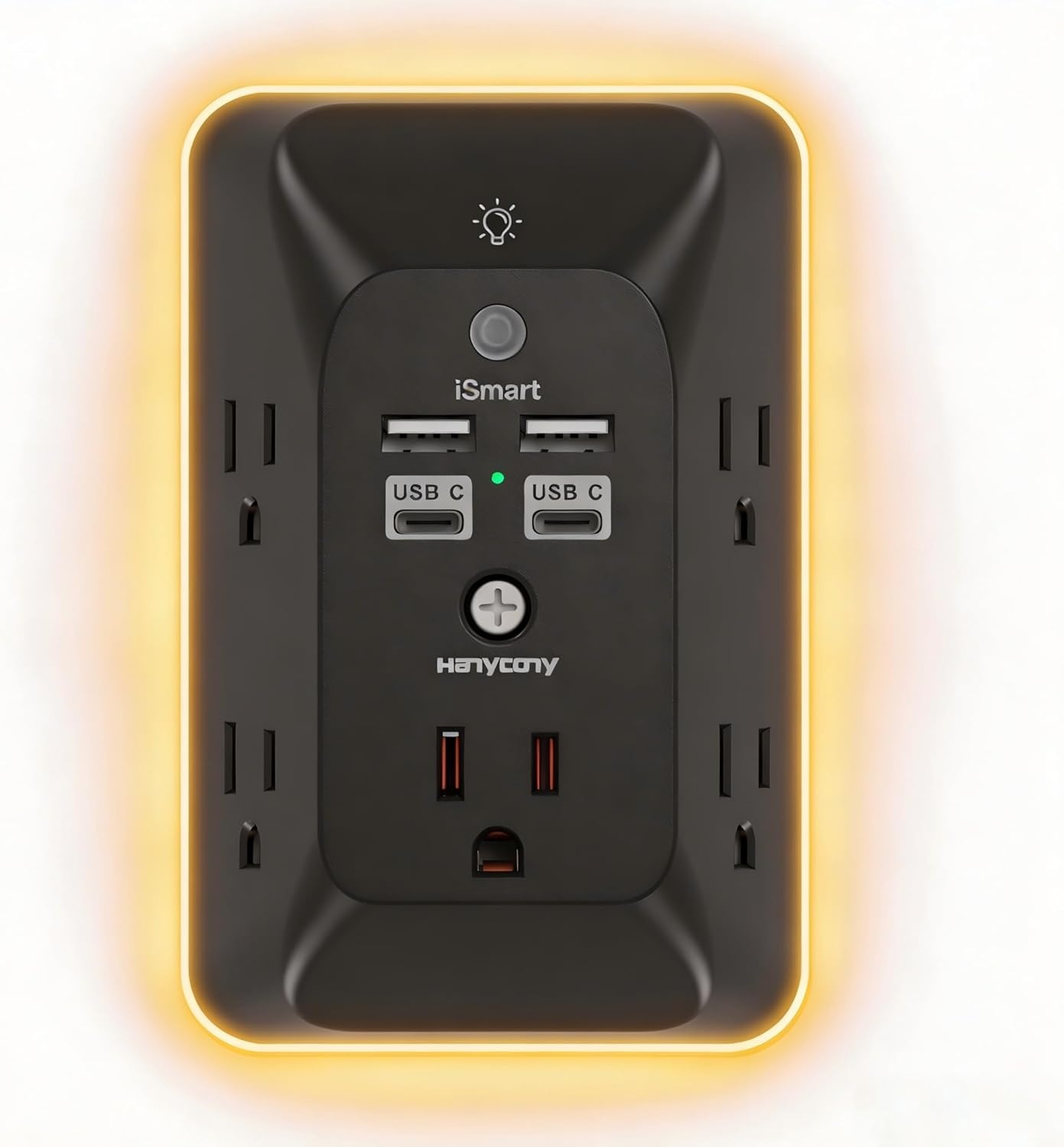 image:imageOutlet Extender with Night Light HANYCONY Multi Plug Outlet USB Wall Charger Surge Protector 4 USB Ports1 USB C Power Strip Electrical Outlet Splitter Expander for Home Office Dorm Room ETLBlack