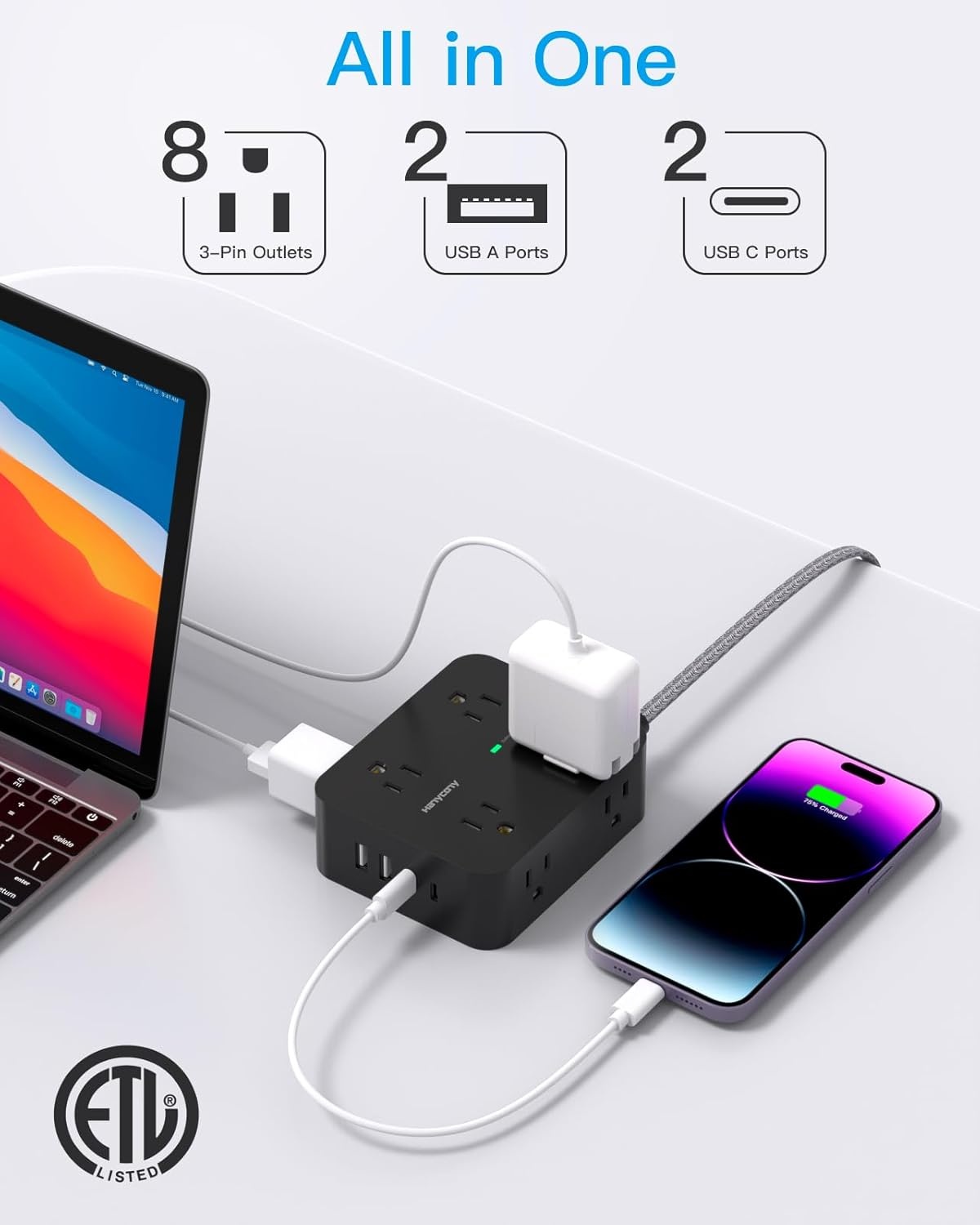 image:imagePD 30W USB C Power Strip Surge Protecor HANYCONY 8 Outlets 4 USB2 USB C Ports 1080J Desk Charging Station for Multiple Devices 6 Ft Flat Plug Extension Cord for College Dorm Room EssentialsBlack
