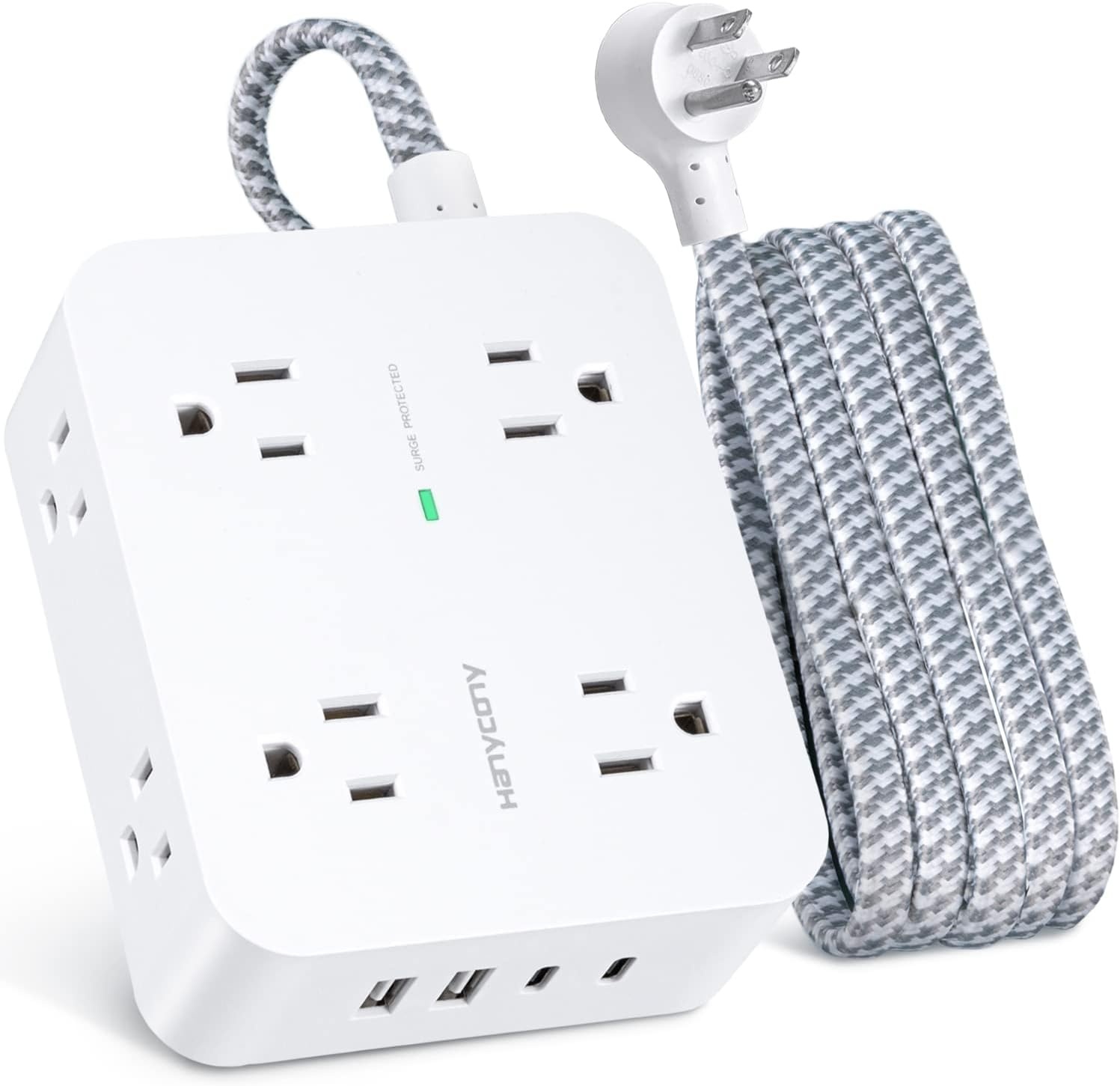 image:imagePD 30W USB C Power Strip Surge Protecor HANYCONY 8 Outlets 4 USB2 USB C Ports 1080J Desk Charging Station for Multiple Devices 6 Ft Flat Plug Extension Cord for College Dorm Room EssentialsWhite