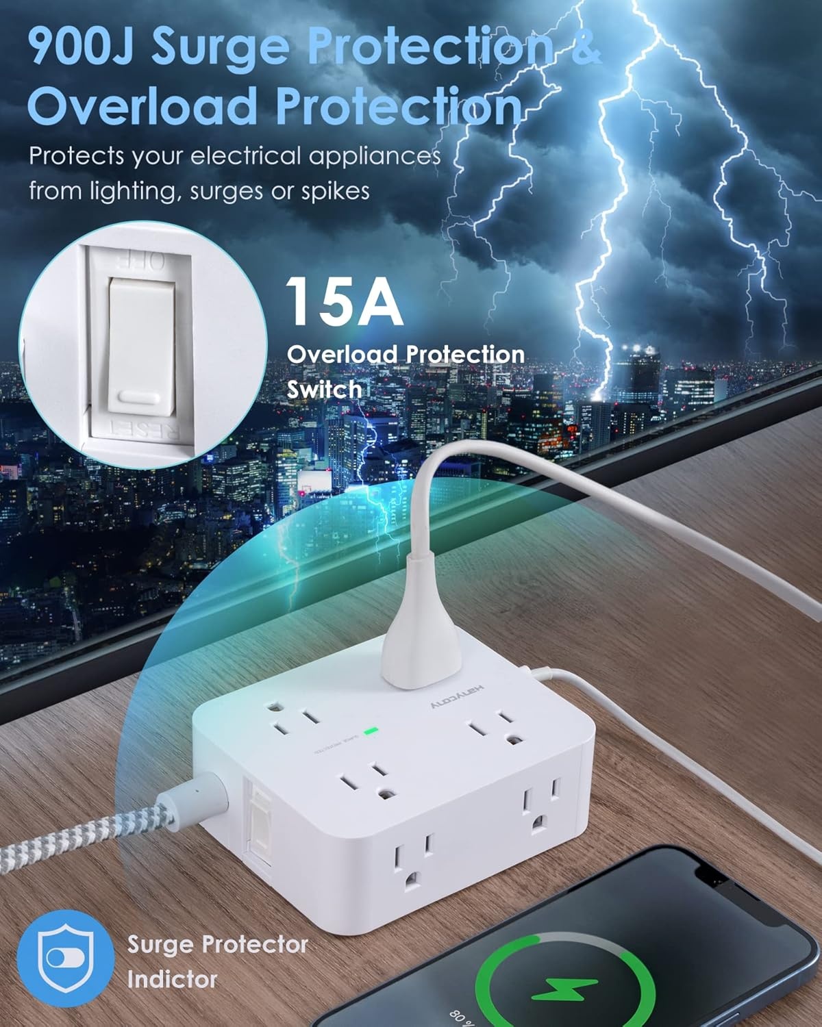 image:imagePD 30W USB C Power Strip Surge Protecor HANYCONY 8 Outlets 4 USB2 USB C Ports 1080J Desk Charging Station for Multiple Devices 6 Ft Flat Plug Extension Cord for College Dorm Room EssentialsWhite
