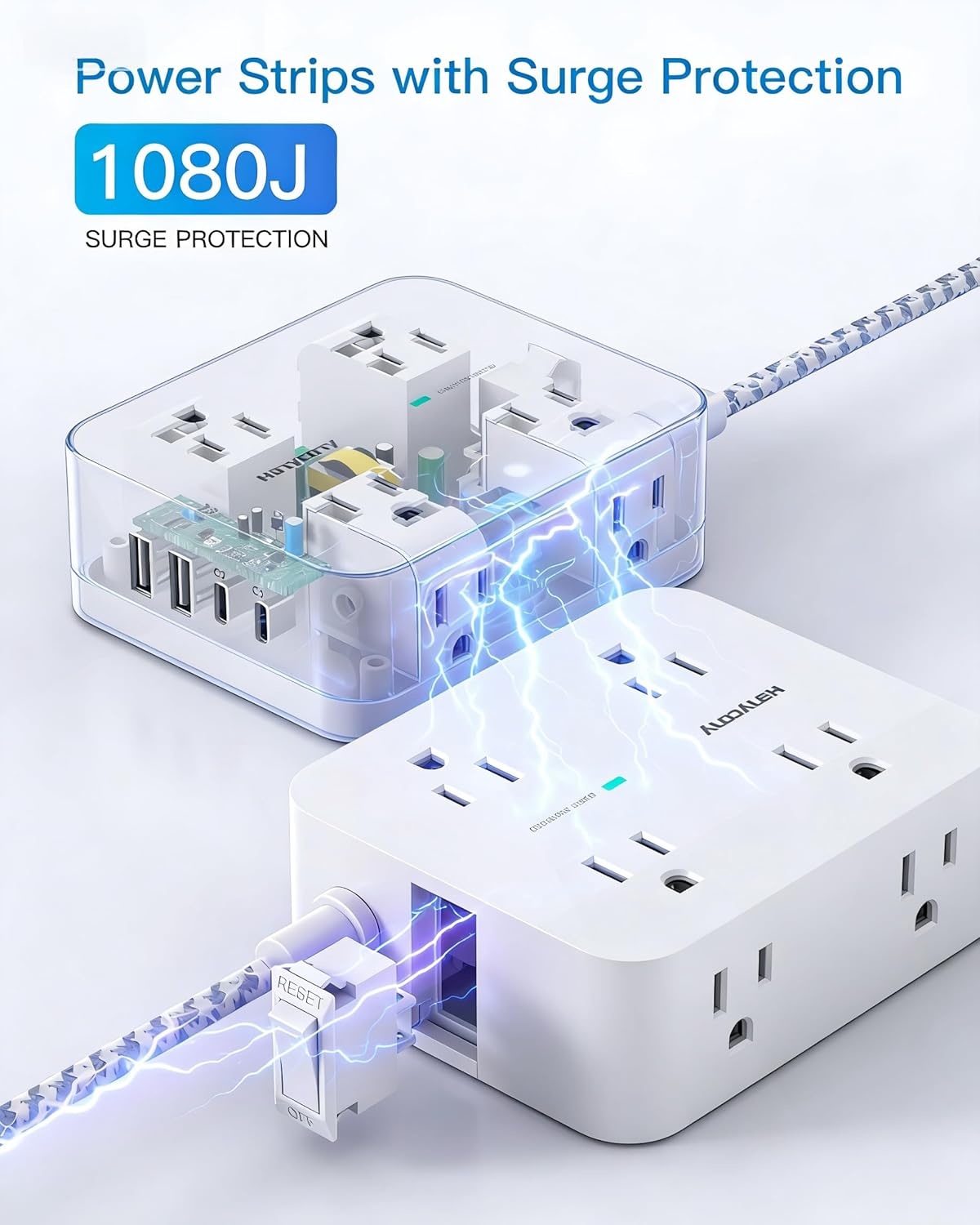 image:imagePD 30W USB C Power Strip Surge Protecor HANYCONY 8 Outlets 4 USB2 USB C Ports 1080J Desk Charging Station for Multiple Devices 6 Ft Flat Plug Extension Cord for College Dorm Room EssentialsWhiteGray