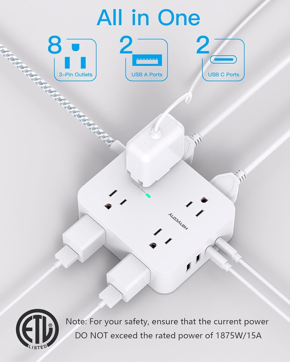 image:imagePD 30W USB C Power Strip Surge Protecor HANYCONY 8 Outlets 4 USB2 USB C Ports 1080J Desk Charging Station for Multiple Devices 6 Ft Flat Plug Extension Cord for College Dorm Room EssentialsWhite