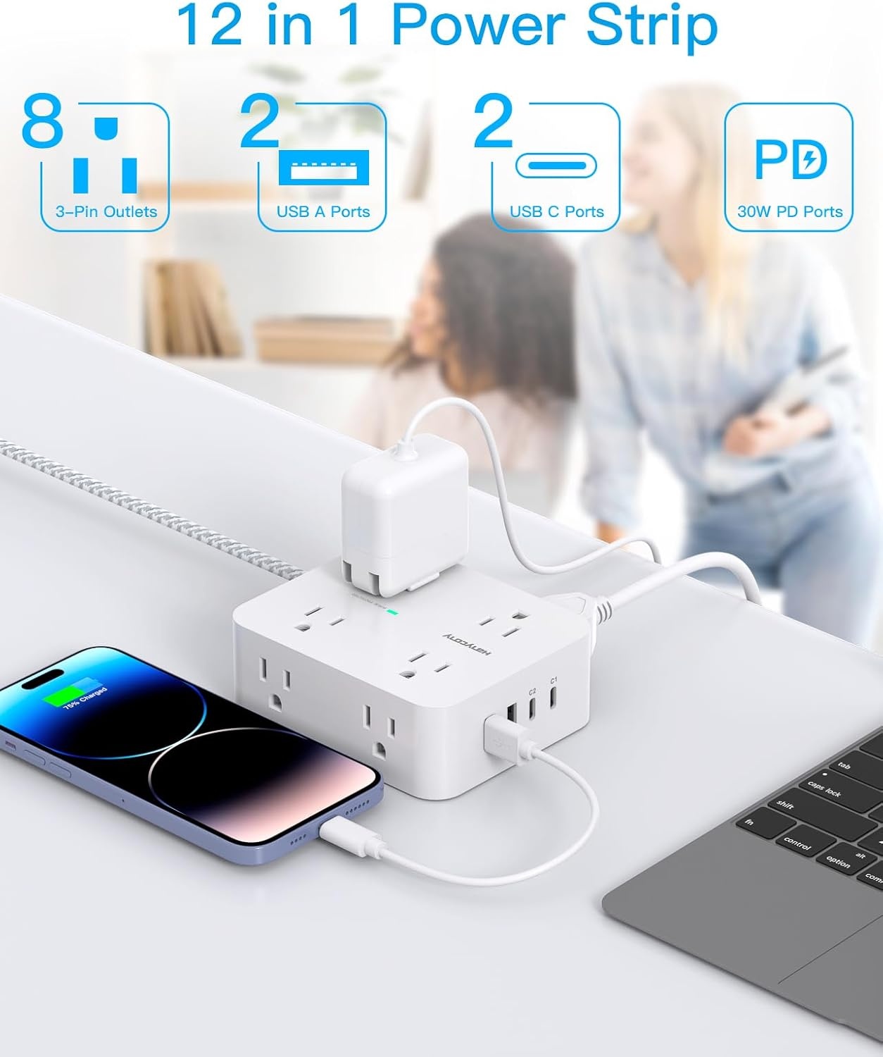 image:imagePD 30W USB C Power Strip Surge Protecor HANYCONY 8 Outlets 4 USB2 USB C Ports 1080J Desk Charging Station for Multiple Devices 6 Ft Flat Plug Extension Cord for College Dorm Room EssentialsWhiteGray