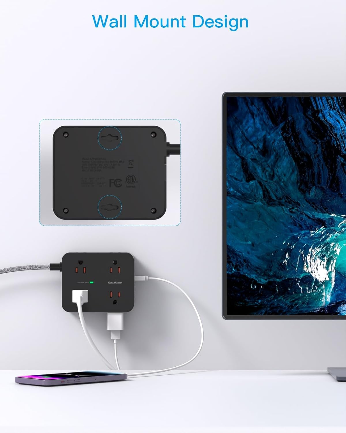 image:imagePD 30W USB C Power Strip Surge Protecor HANYCONY 8 Outlets 4 USB2 USB C Ports 1080J Desk Charging Station for Multiple Devices 6 Ft Flat Plug Extension Cord for College Dorm Room EssentialsBlack