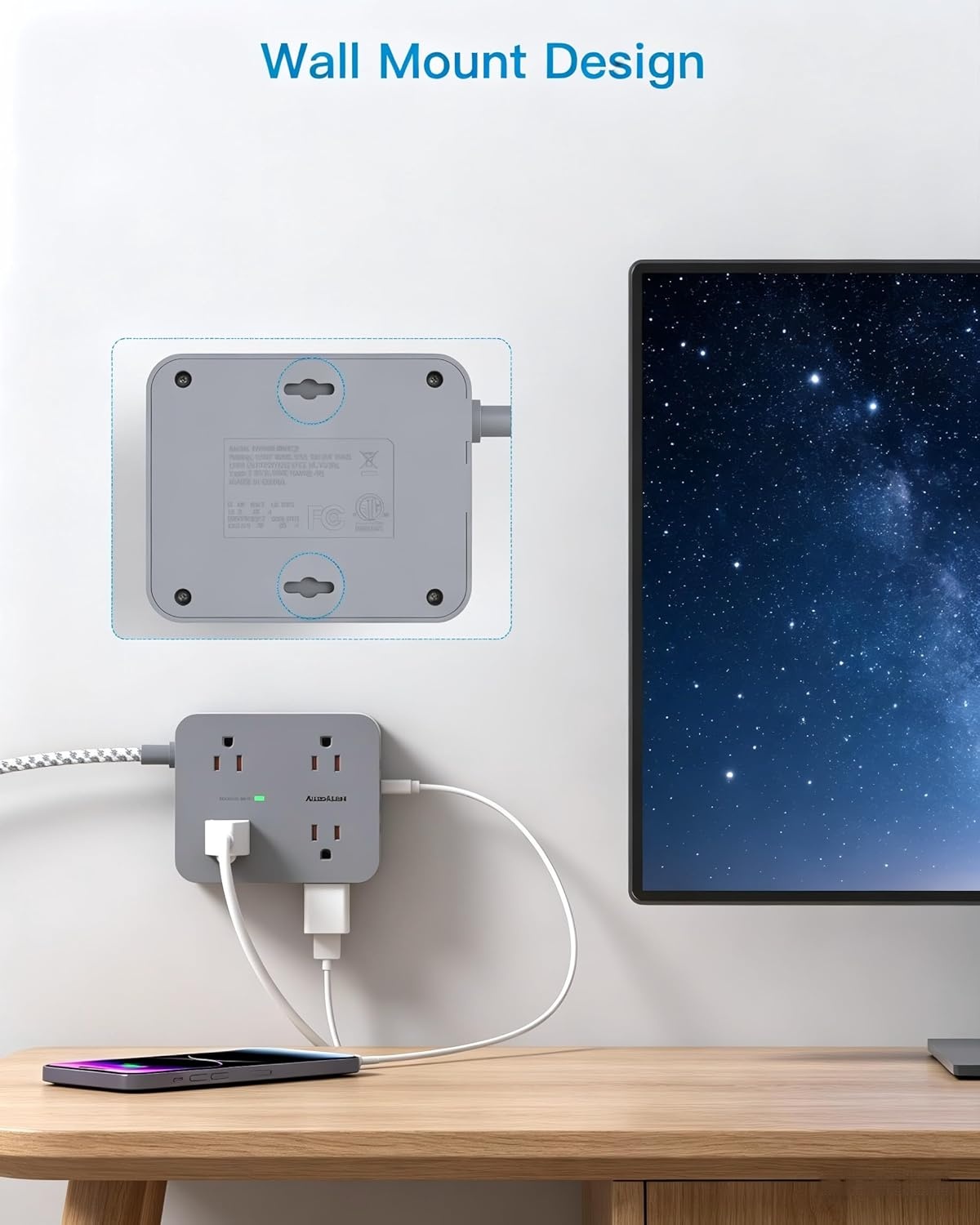 image:imagePD 30W USB C Power Strip Surge Protecor HANYCONY 8 Outlets 4 USB2 USB C Ports 1080J Desk Charging Station for Multiple Devices 6 Ft Flat Plug Extension Cord for College Dorm Room EssentialsGray