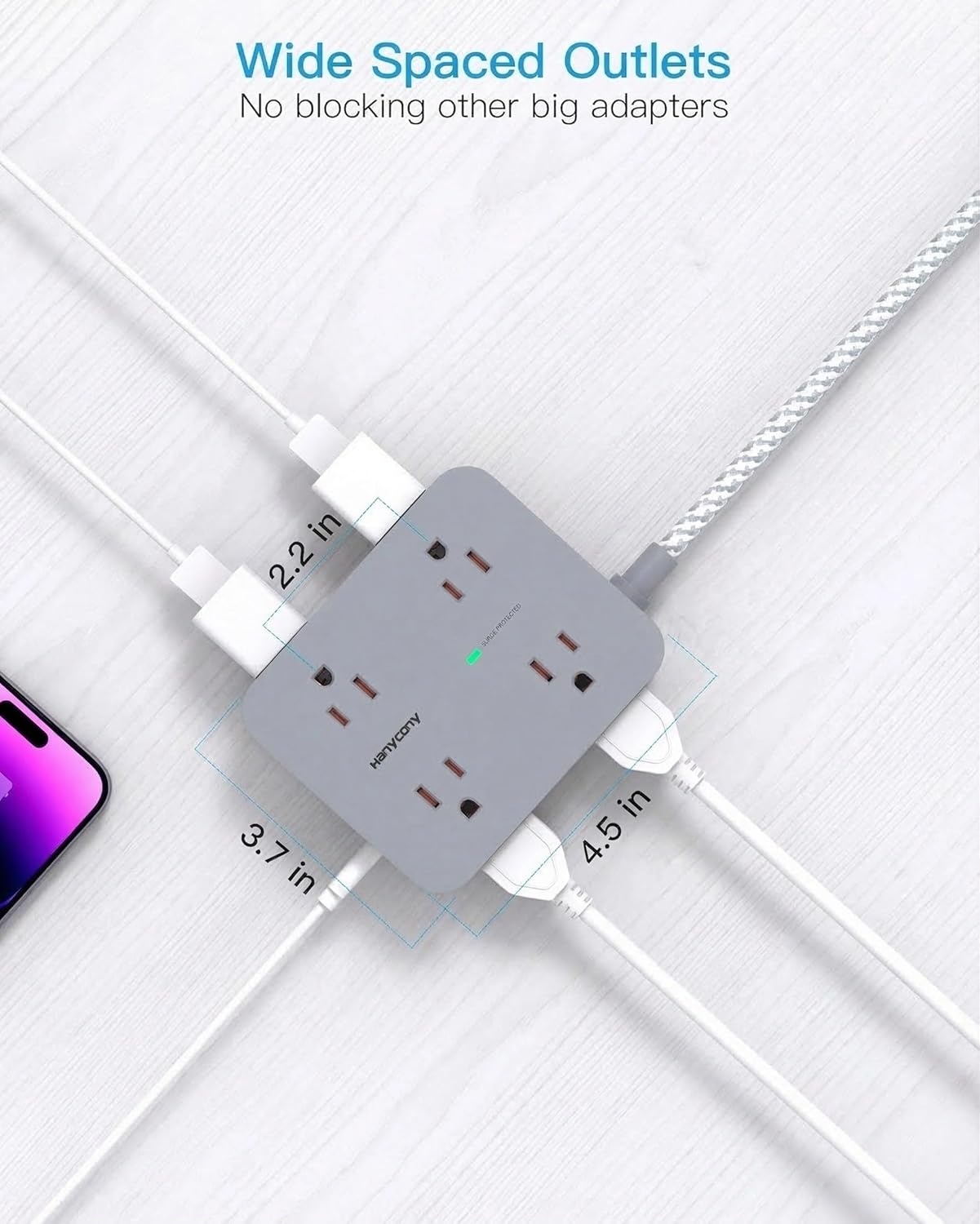 image:imagePD 30W USB C Power Strip Surge Protecor HANYCONY 8 Outlets 4 USB2 USB C Ports 1080J Desk Charging Station for Multiple Devices 6 Ft Flat Plug Extension Cord for College Dorm Room EssentialsGray