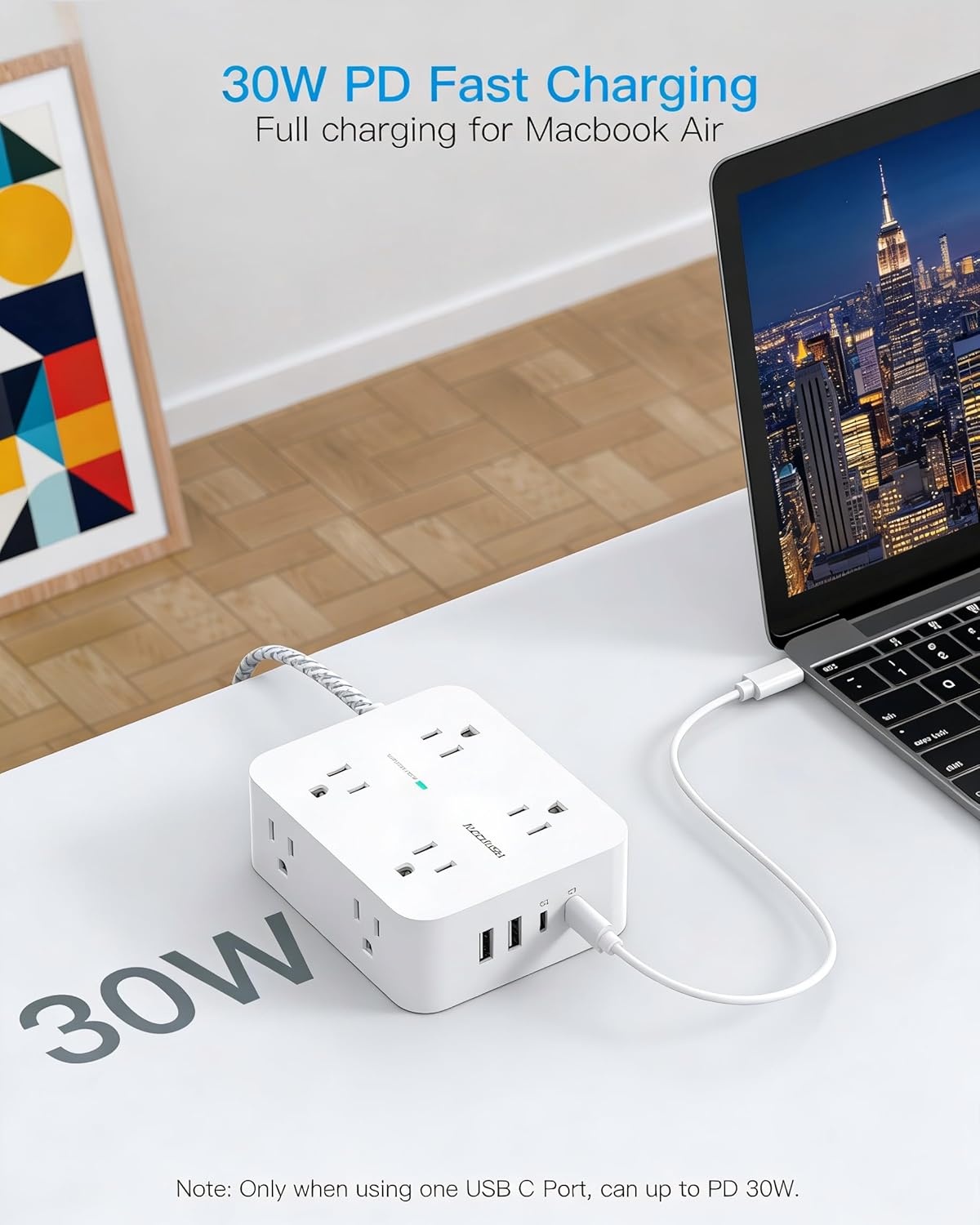 image:imagePD 30W USB C Power Strip Surge Protecor HANYCONY 8 Outlets 4 USB2 USB C Ports 1080J Desk Charging Station for Multiple Devices 6 Ft Flat Plug Extension Cord for College Dorm Room EssentialsWhiteGray