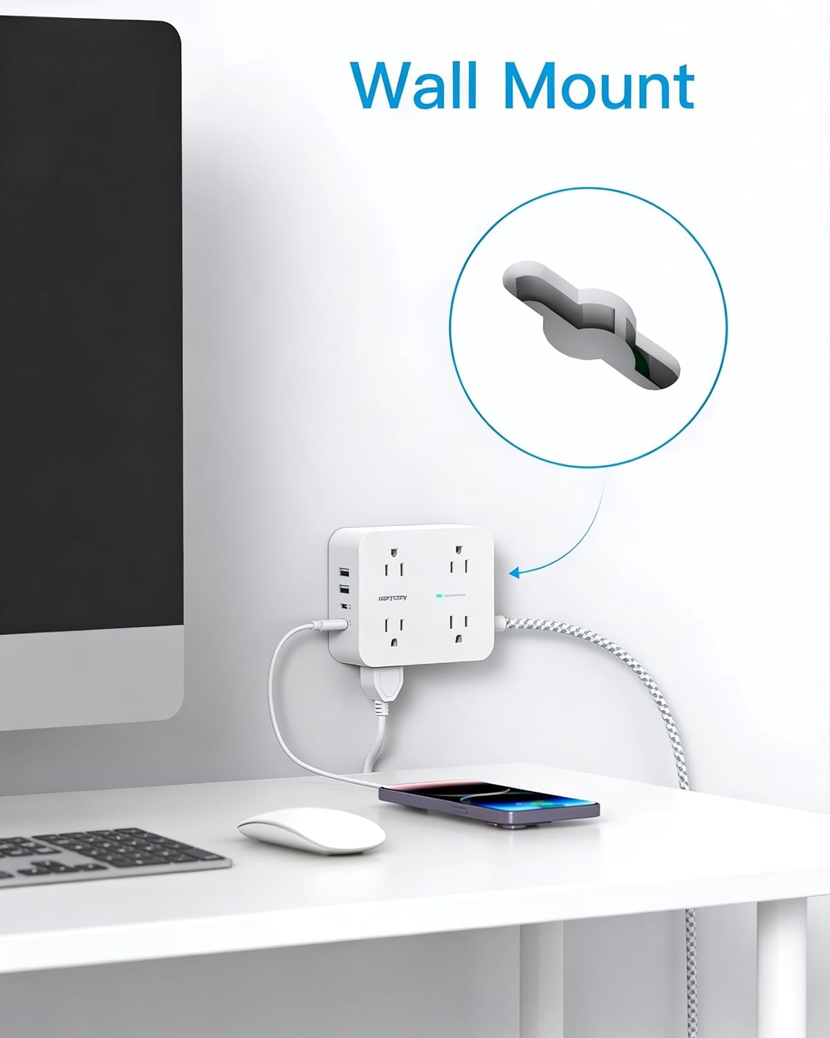 image:imagePD 30W USB C Power Strip Surge Protecor HANYCONY 8 Outlets 4 USB2 USB C Ports 1080J Desk Charging Station for Multiple Devices 6 Ft Flat Plug Extension Cord for College Dorm Room EssentialsWhiteGray