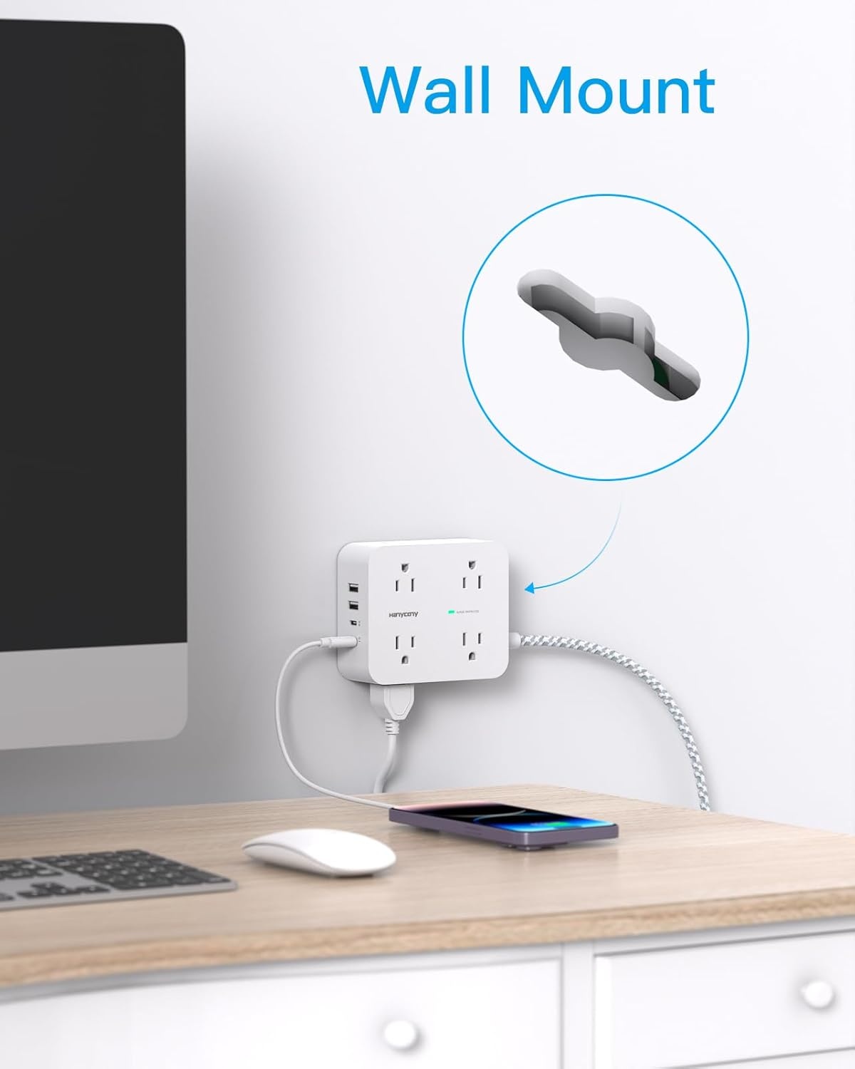image:imagePD 30W USB C Power Strip Surge Protecor HANYCONY 8 Outlets 4 USB2 USB C Ports 1080J Desk Charging Station for Multiple Devices 6 Ft Flat Plug Extension Cord for College Dorm Room EssentialsWhiteGray