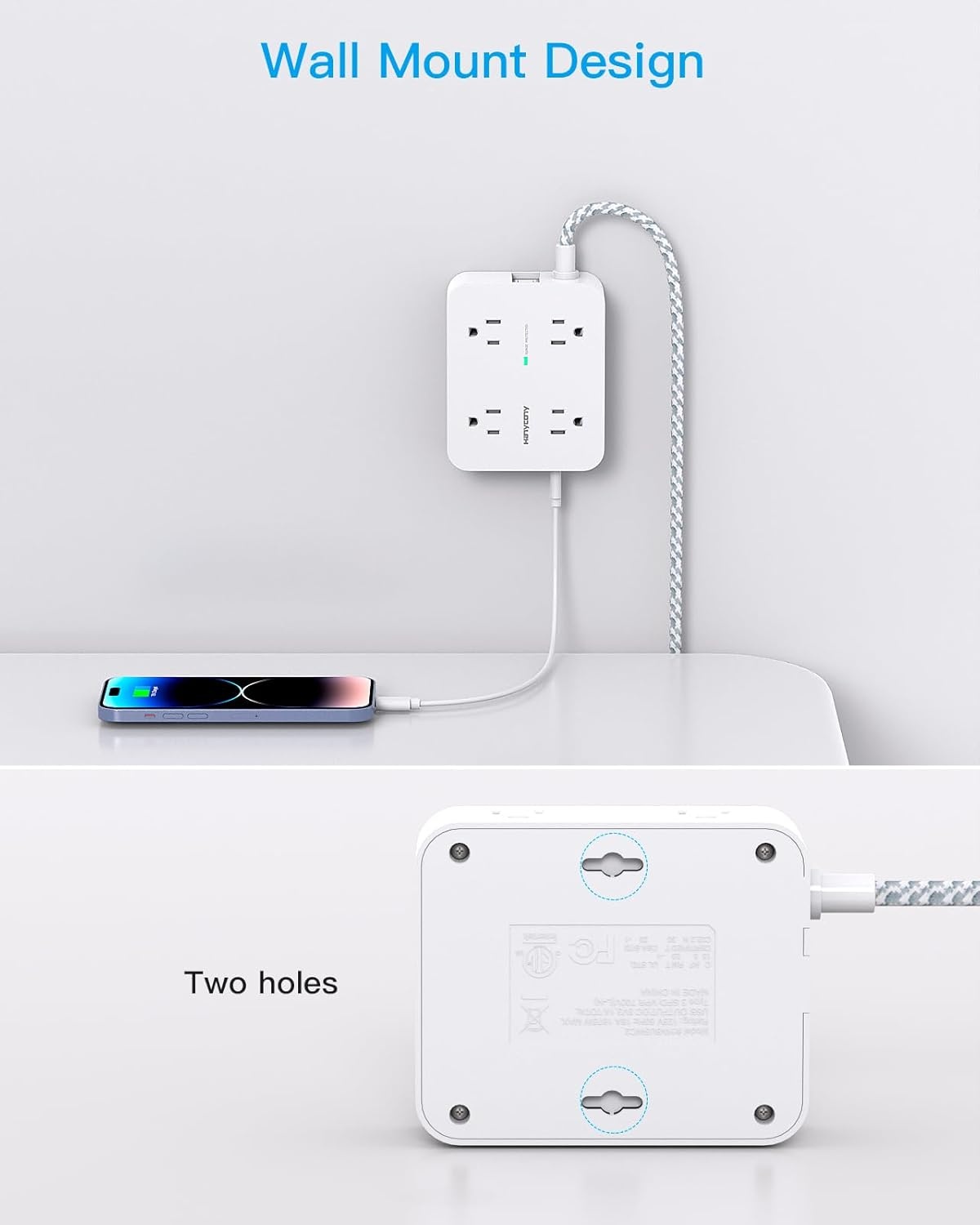 image:imagePD 30W USB C Power Strip Surge Protecor HANYCONY 8 Outlets 4 USB2 USB C Ports 1080J Desk Charging Station for Multiple Devices 6 Ft Flat Plug Extension Cord for College Dorm Room EssentialsWhite