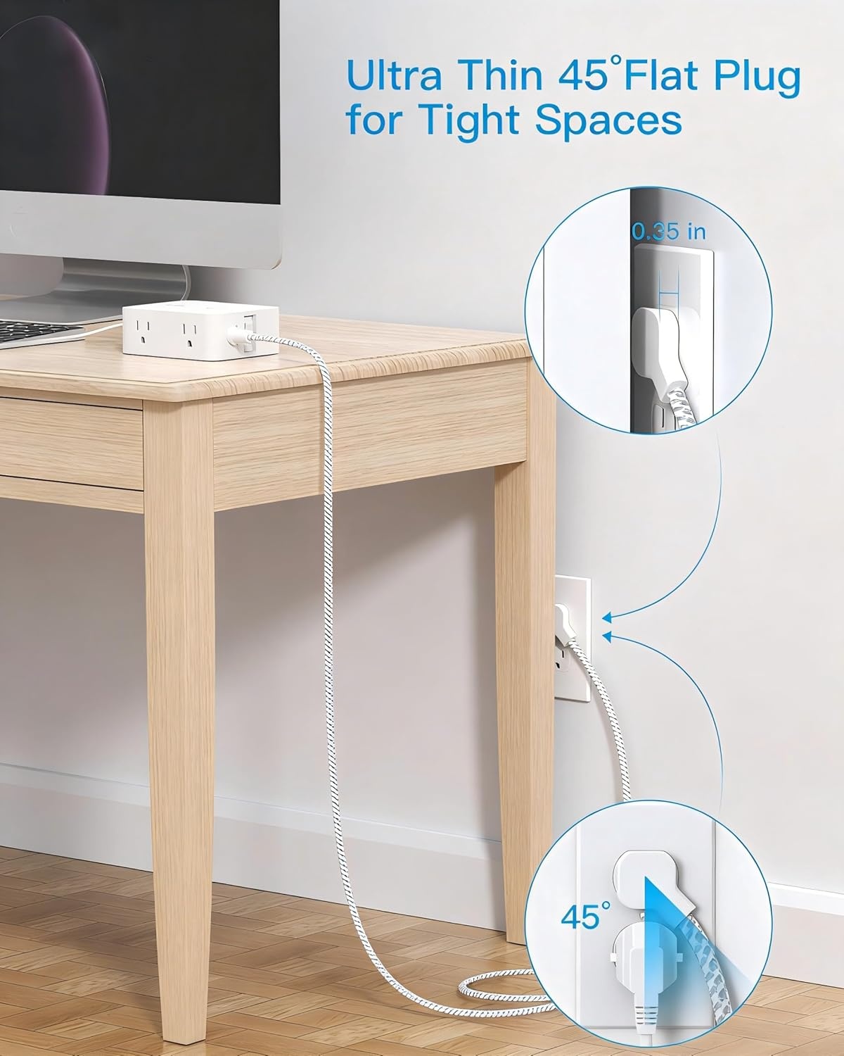 image:imagePD 30W USB C Power Strip Surge Protecor HANYCONY 8 Outlets 4 USB2 USB C Ports 1080J Desk Charging Station for Multiple Devices 6 Ft Flat Plug Extension Cord for College Dorm Room EssentialsWhiteGray