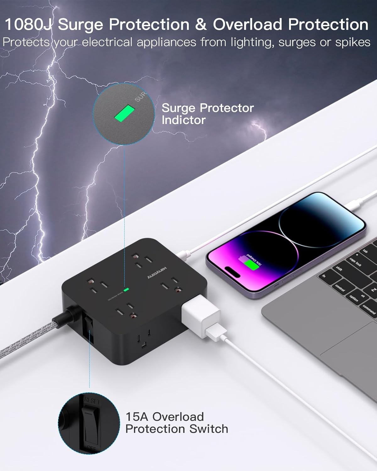 image:imagePD 30W USB C Power Strip Surge Protecor HANYCONY 8 Outlets 4 USB2 USB C Ports 1080J Desk Charging Station for Multiple Devices 6 Ft Flat Plug Extension Cord for College Dorm Room EssentialsBlack