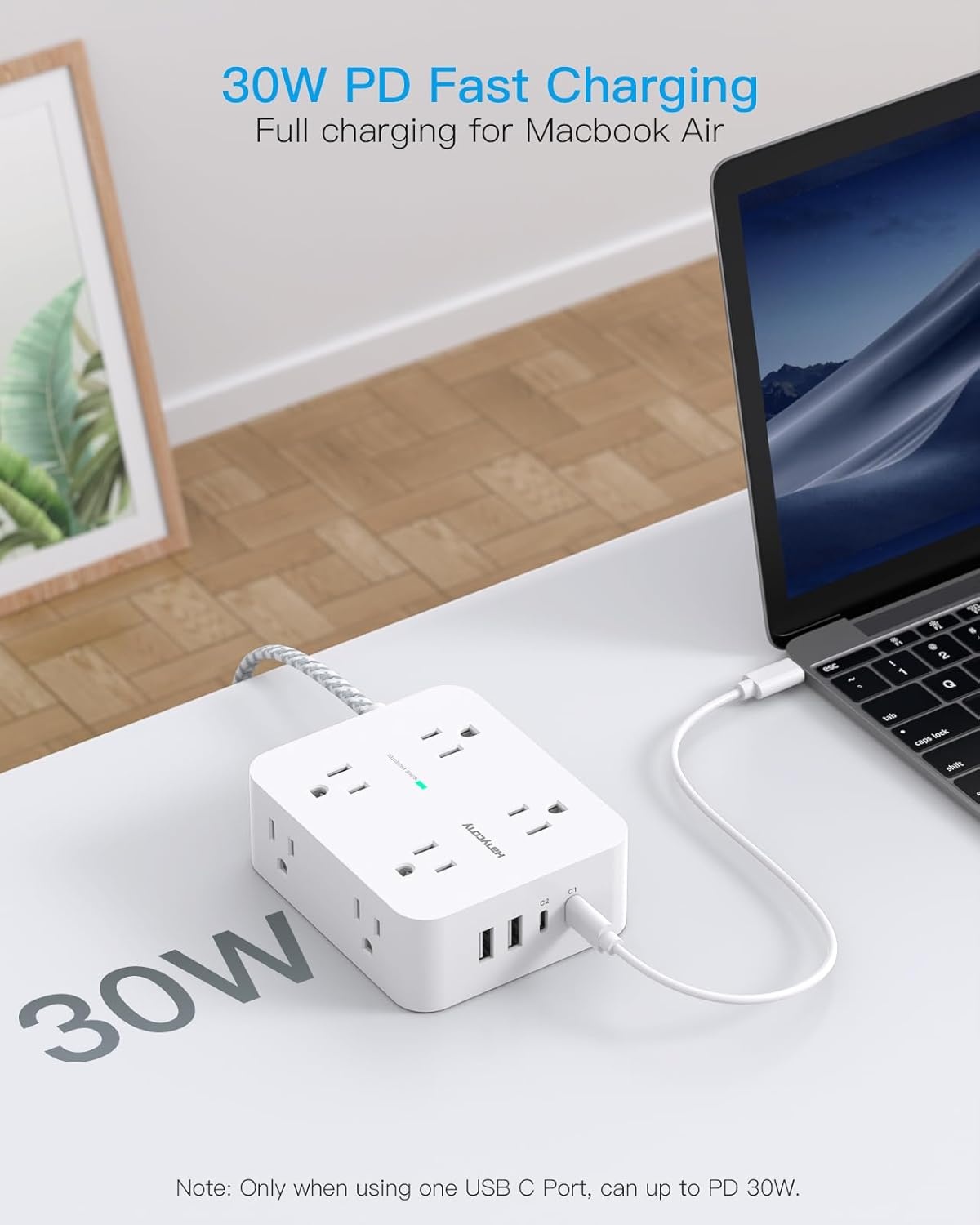 image:imagePD 30W USB C Power Strip Surge Protecor HANYCONY 8 Outlets 4 USB2 USB C Ports 1080J Desk Charging Station for Multiple Devices 6 Ft Flat Plug Extension Cord for College Dorm Room EssentialsWhiteGray