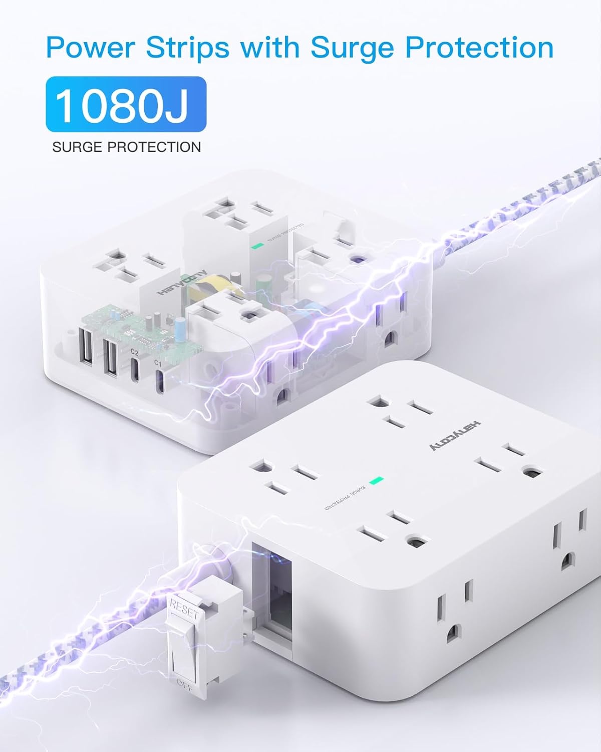 image:imagePD 30W USB C Power Strip Surge Protecor HANYCONY 8 Outlets 4 USB2 USB C Ports 1080J Desk Charging Station for Multiple Devices 6 Ft Flat Plug Extension Cord for College Dorm Room EssentialsWhiteGray