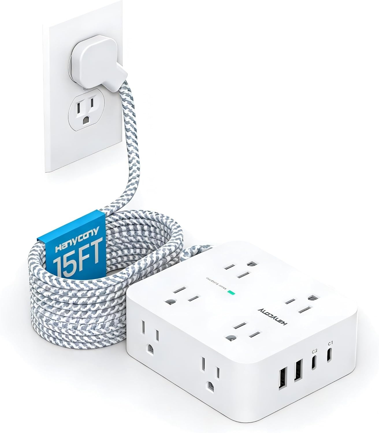 image:imagePD 30W USB C Power Strip Surge Protecor HANYCONY 8 Outlets 4 USB2 USB C Ports 1080J Desk Charging Station for Multiple Devices 6 Ft Flat Plug Extension Cord for College Dorm Room EssentialsWhiteGray