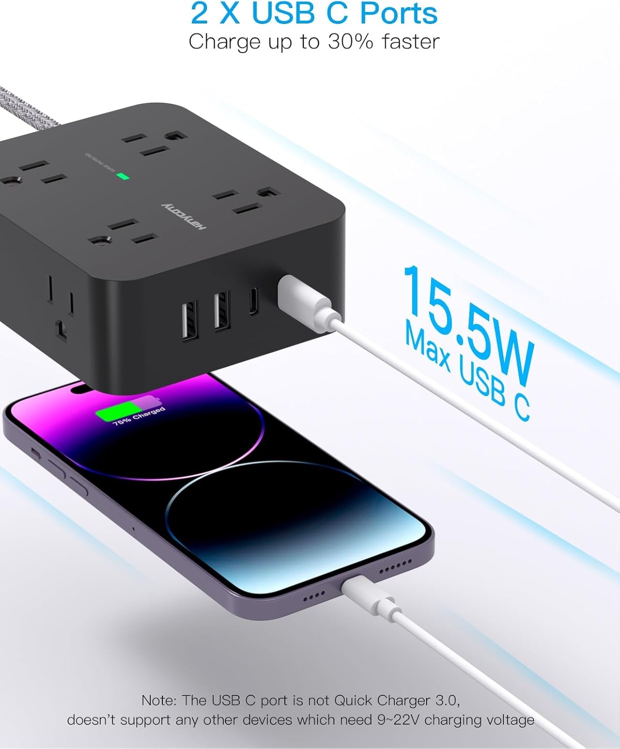 image:imagePD 30W USB C Power Strip Surge Protecor HANYCONY 8 Outlets 4 USB2 USB C Ports 1080J Desk Charging Station for Multiple Devices 6 Ft Flat Plug Extension Cord for College Dorm Room EssentialsBlack